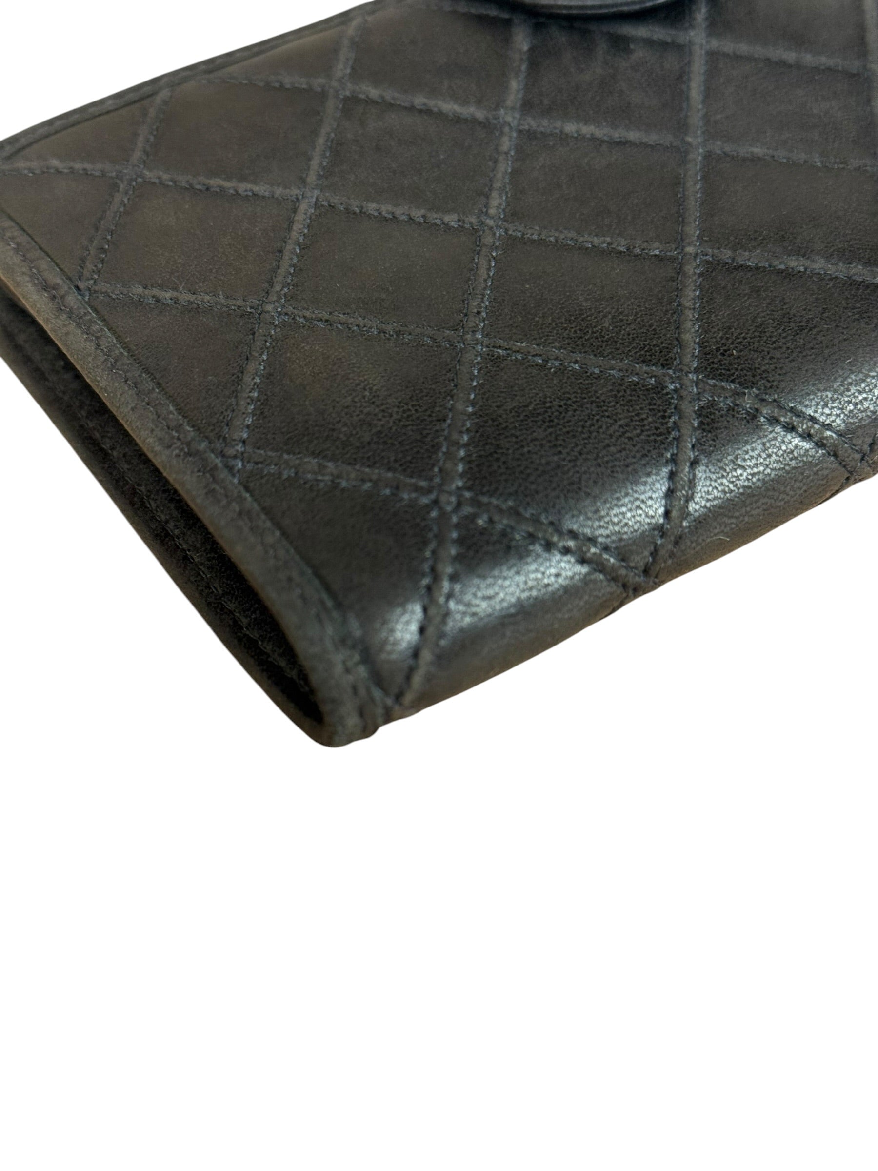 Chanel Vintage Dark Brown Leather Quilted CC Long Wallet