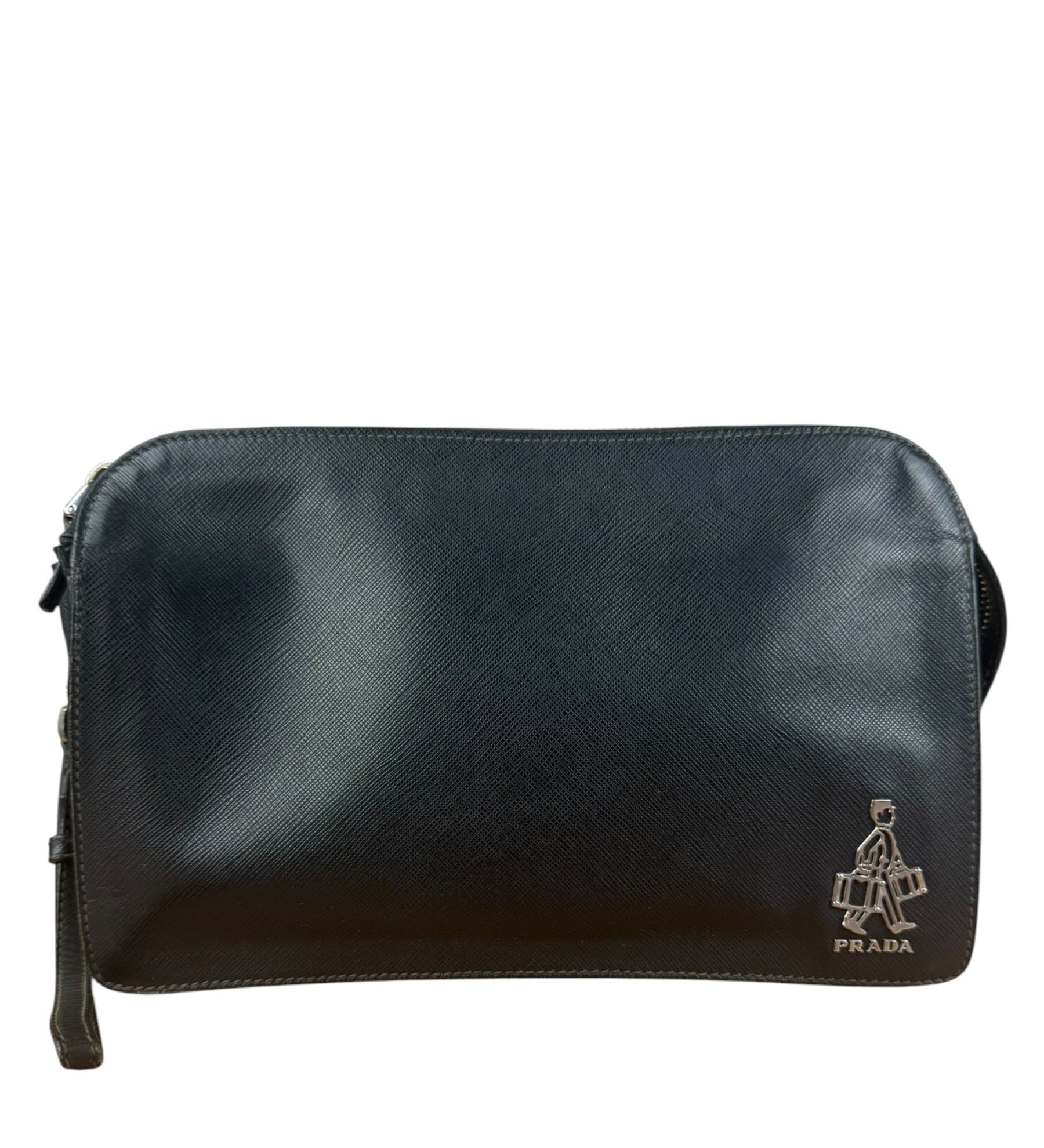 Prada Black Saffiano Bellhop Leather Travel Pouch