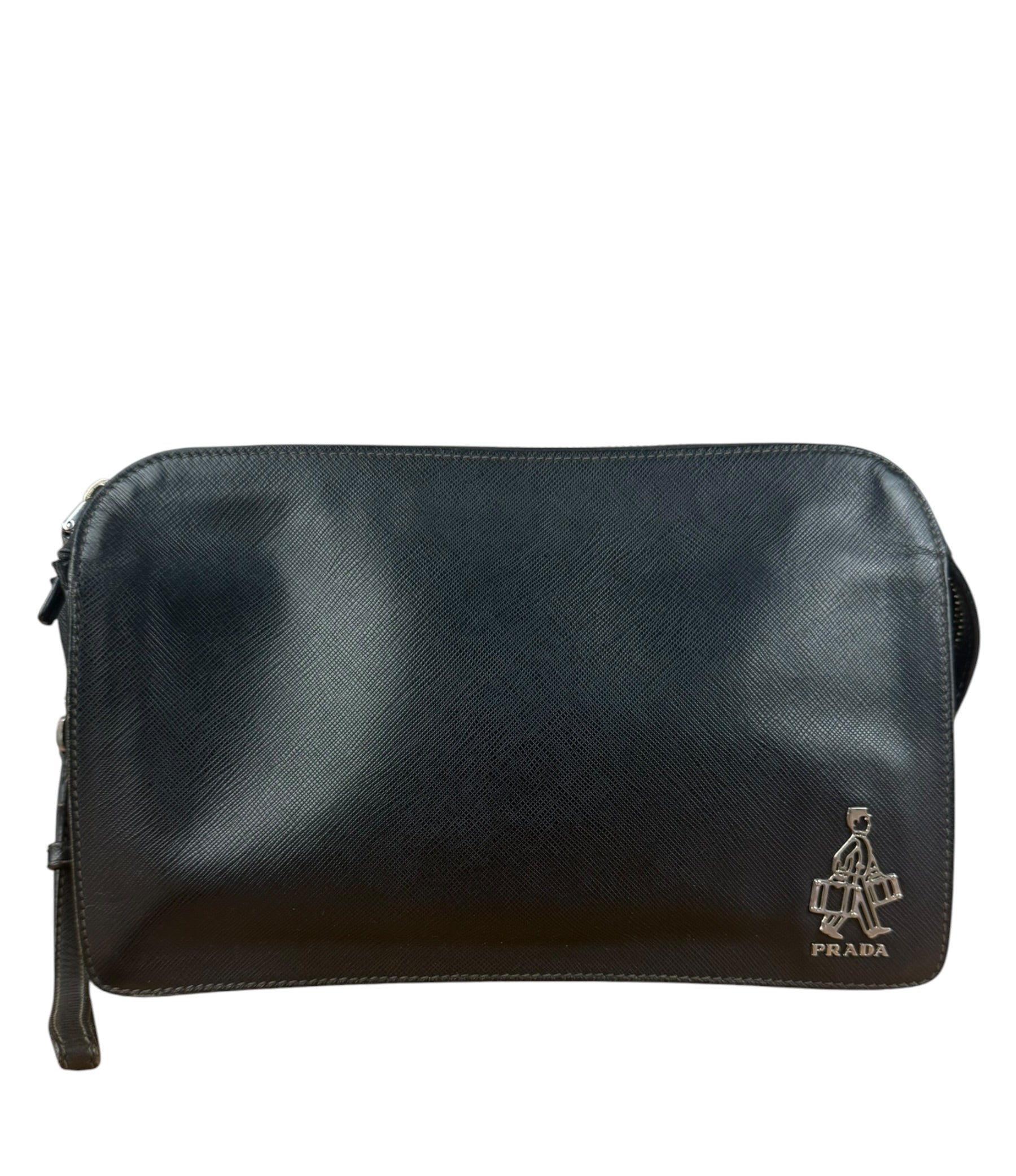 Prada Black Saffiano Bellhop Leather Travel Pouch
