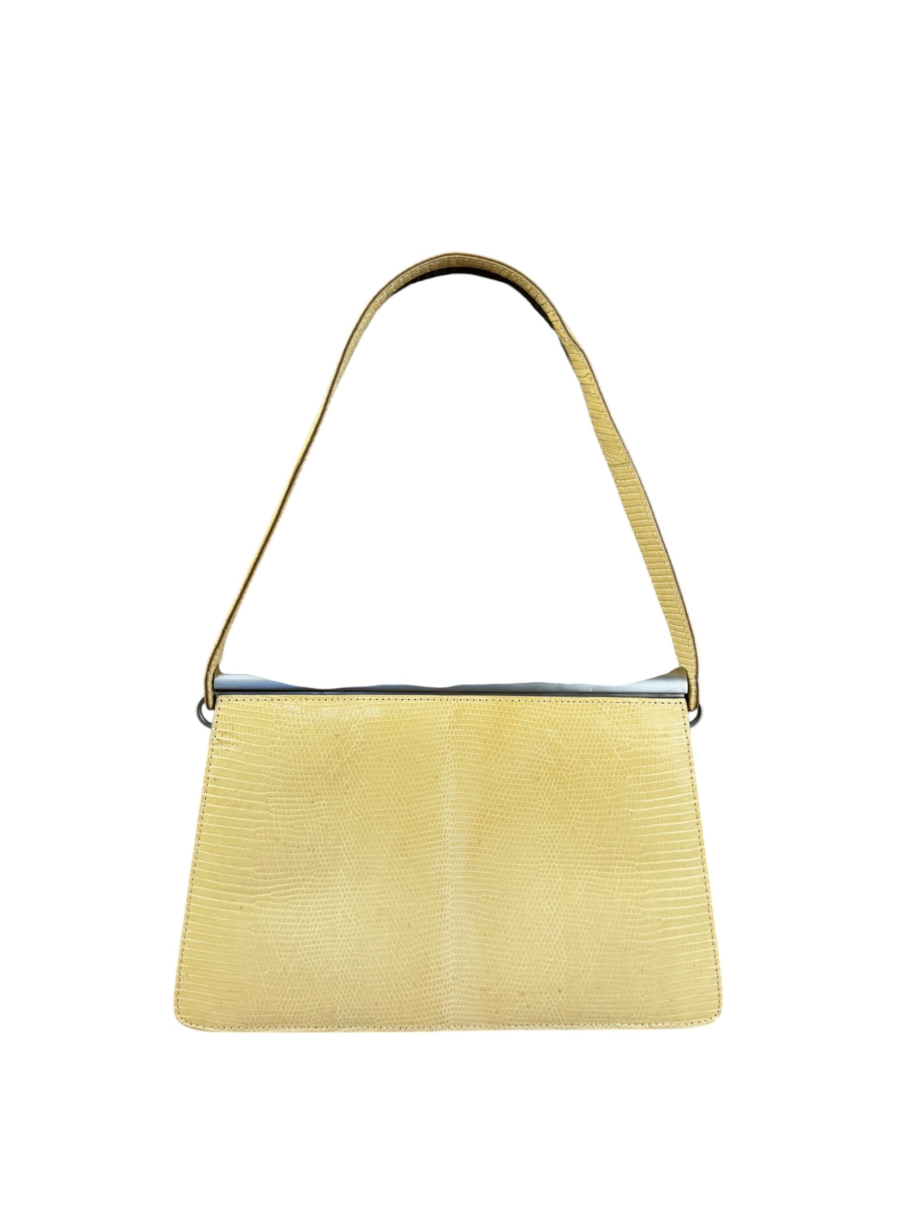 Bottega Veneta Vintage Yellow Lizard Print Clasp Handbag
