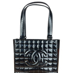 Chanel Black Patent Chocolate Bar Shoulder Tote 2002
