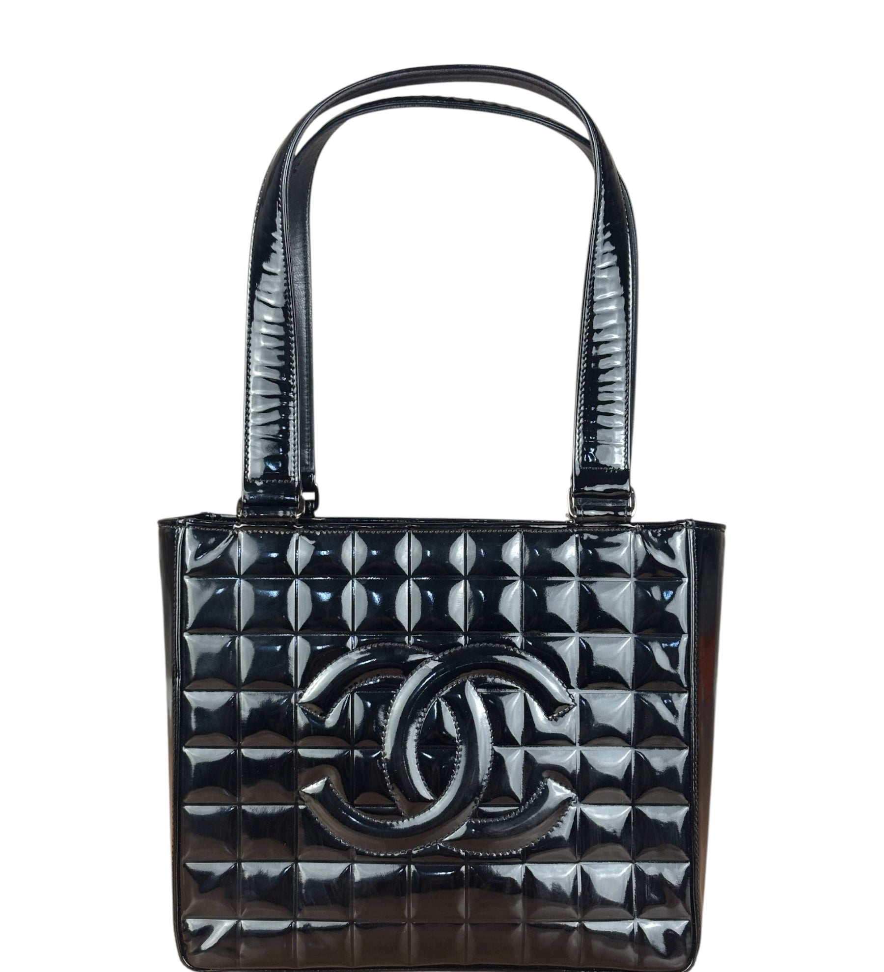 Chanel Black Patent Chocolate Bar Shoulder Tote 2002