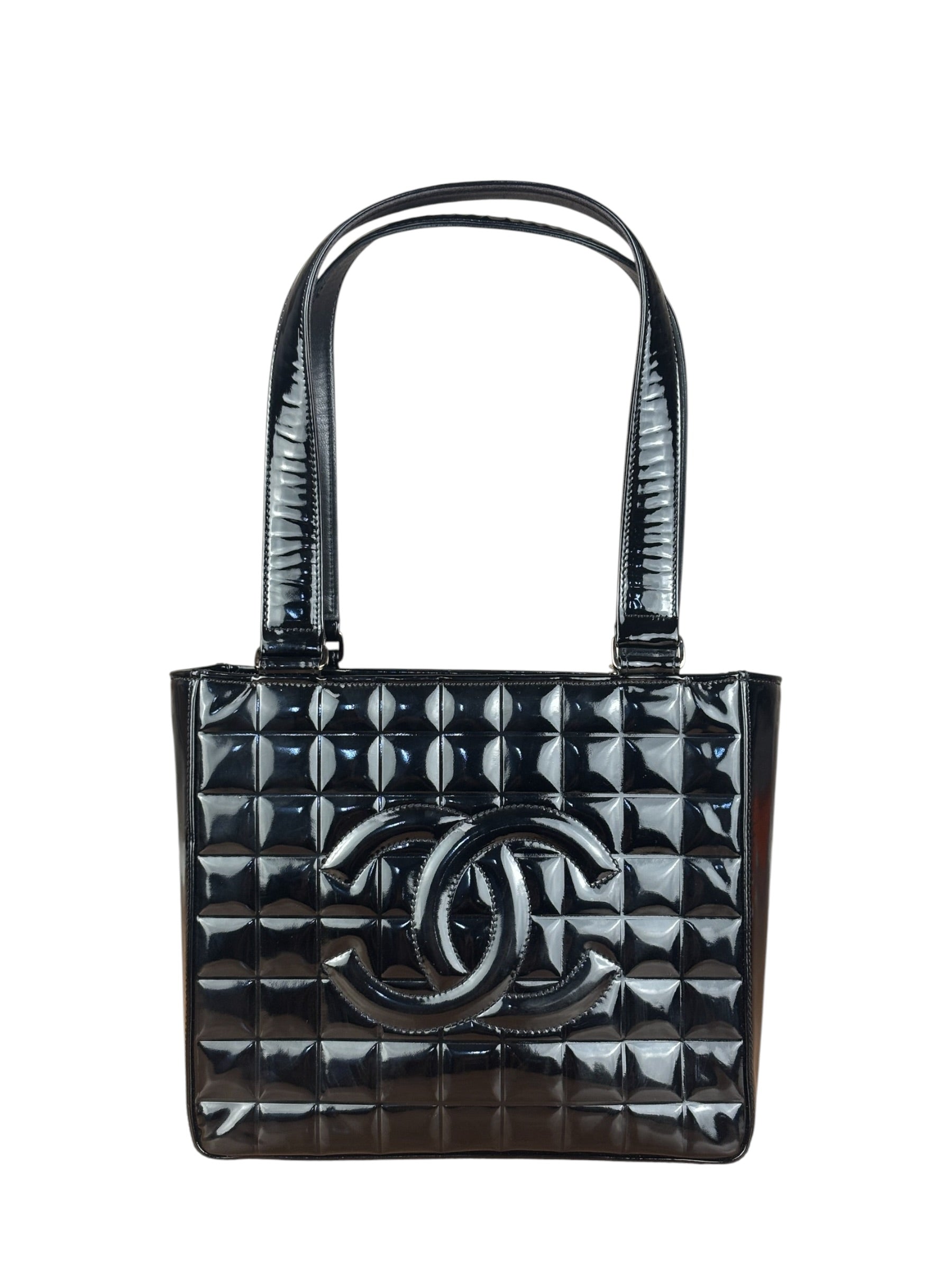 Chanel Black Patent Chocolate Bar Shoulder Tote 2002