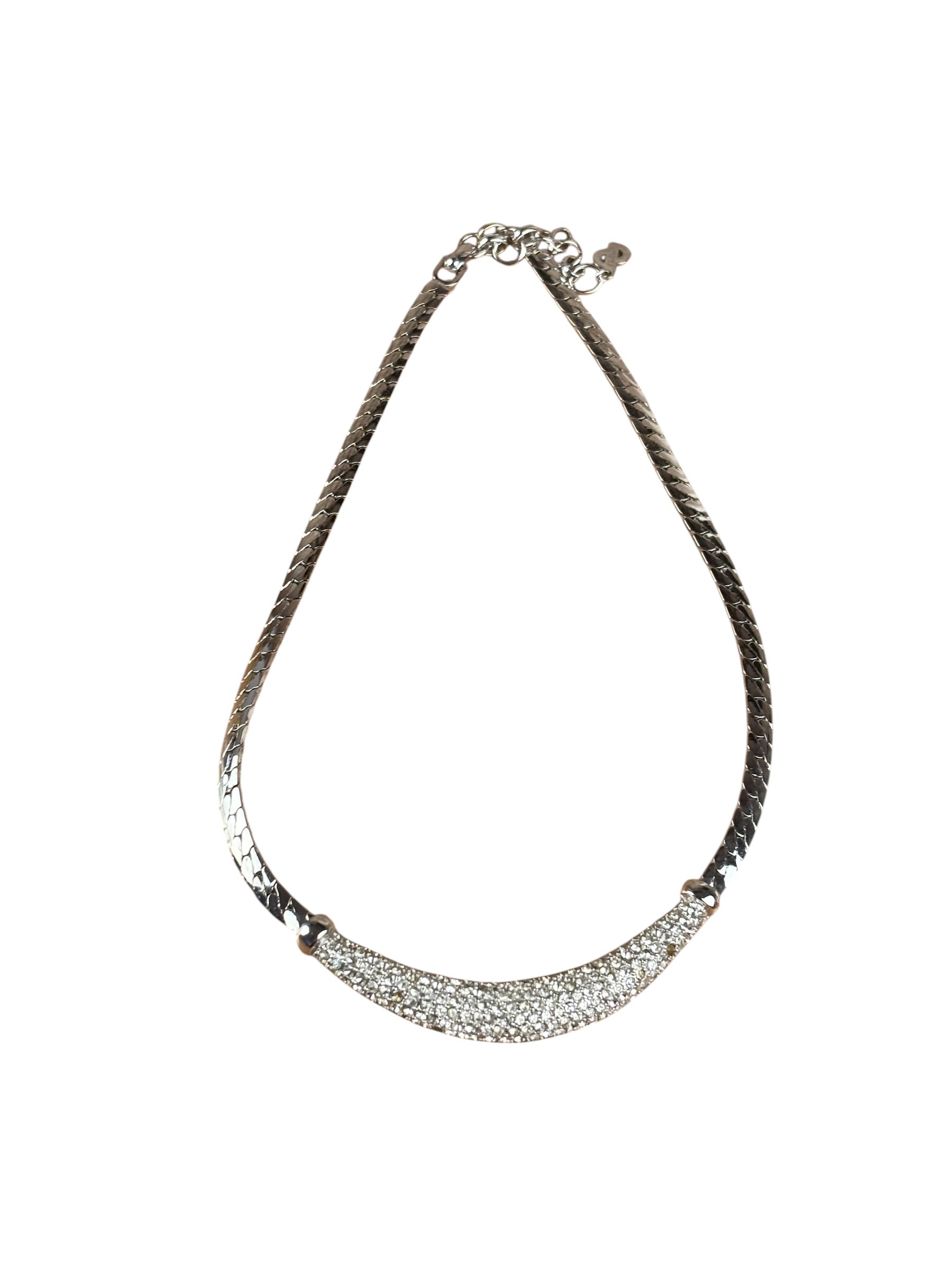 Christian Dior Vintage Rhinestone Crescent Smile Necklace