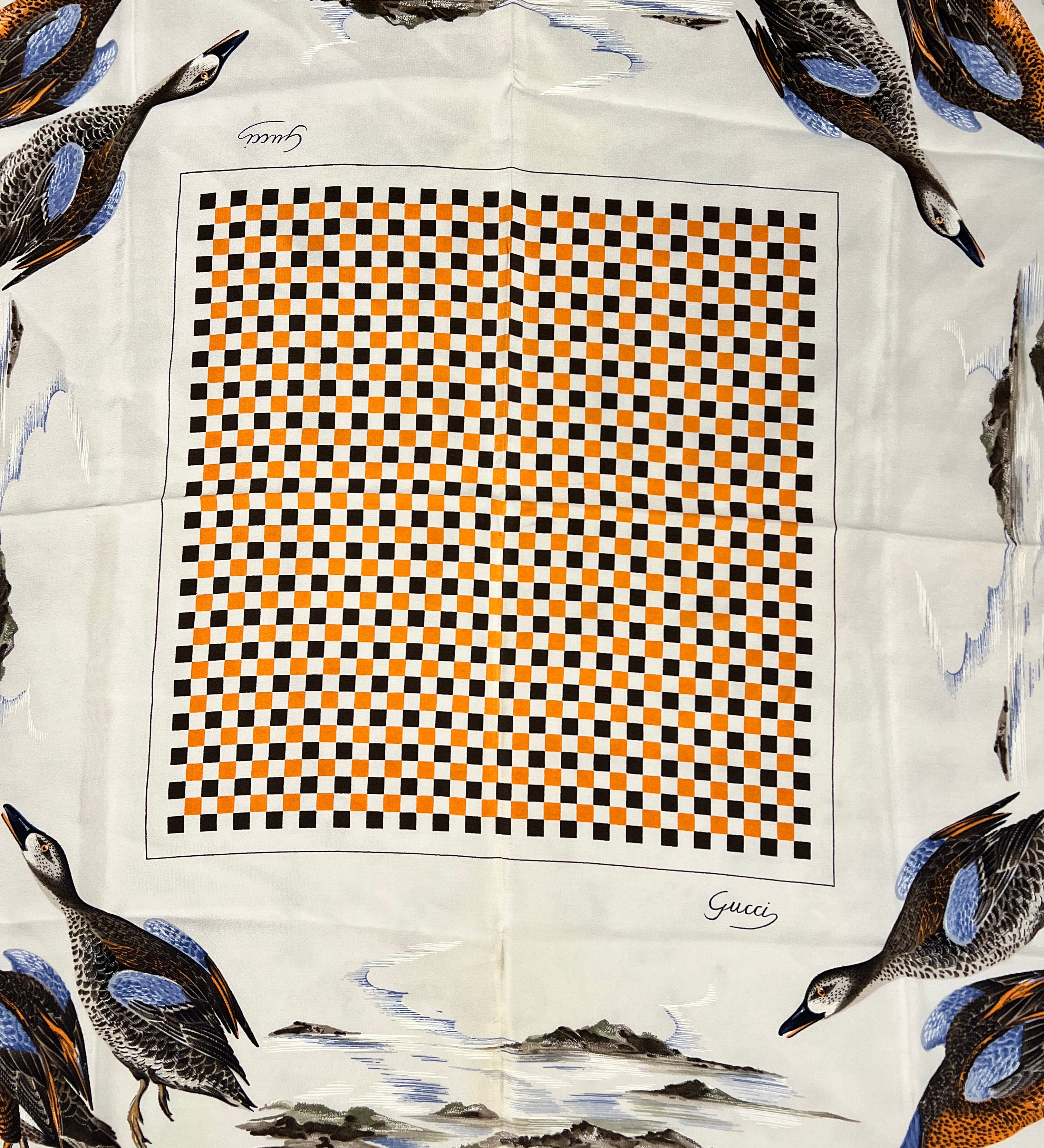 Gucci Vintage Checkerboard Nature Scarf