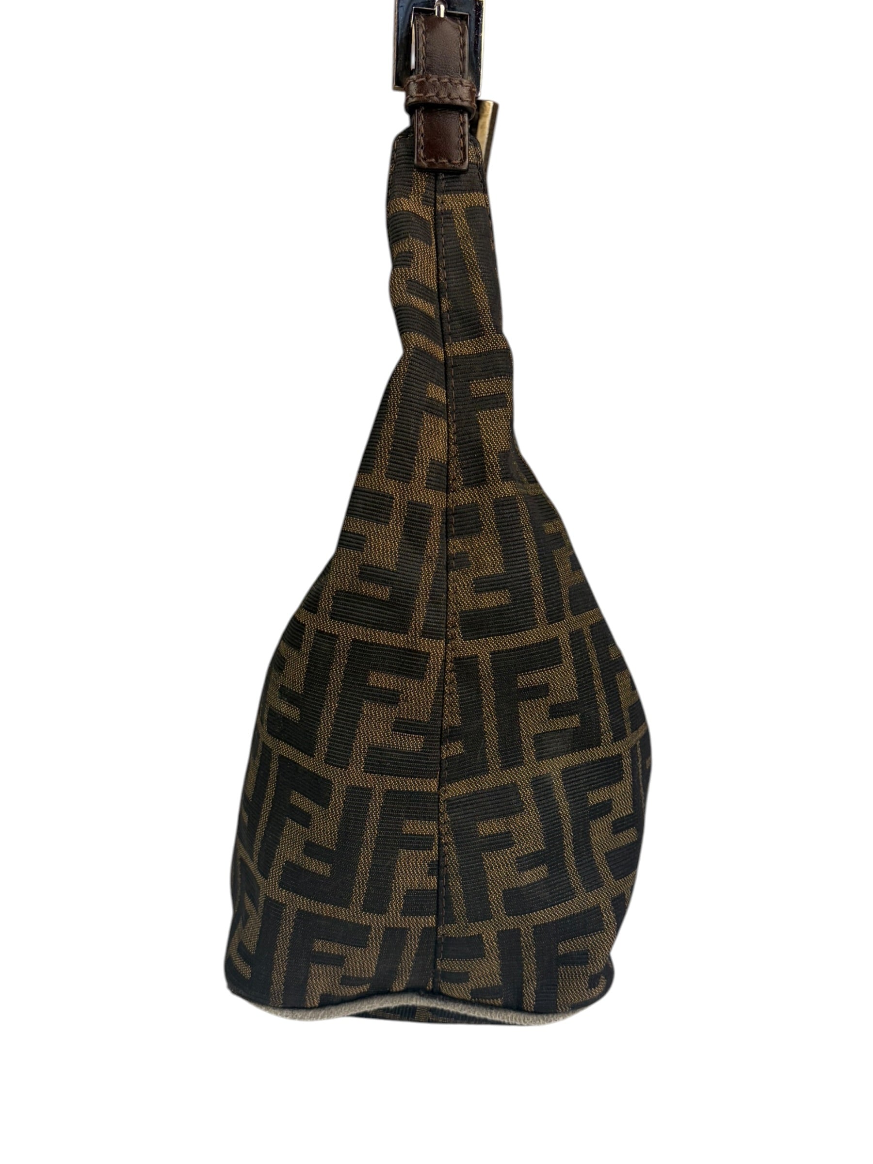 Fendi Brown Leather Trim Zucca Hobo Bag