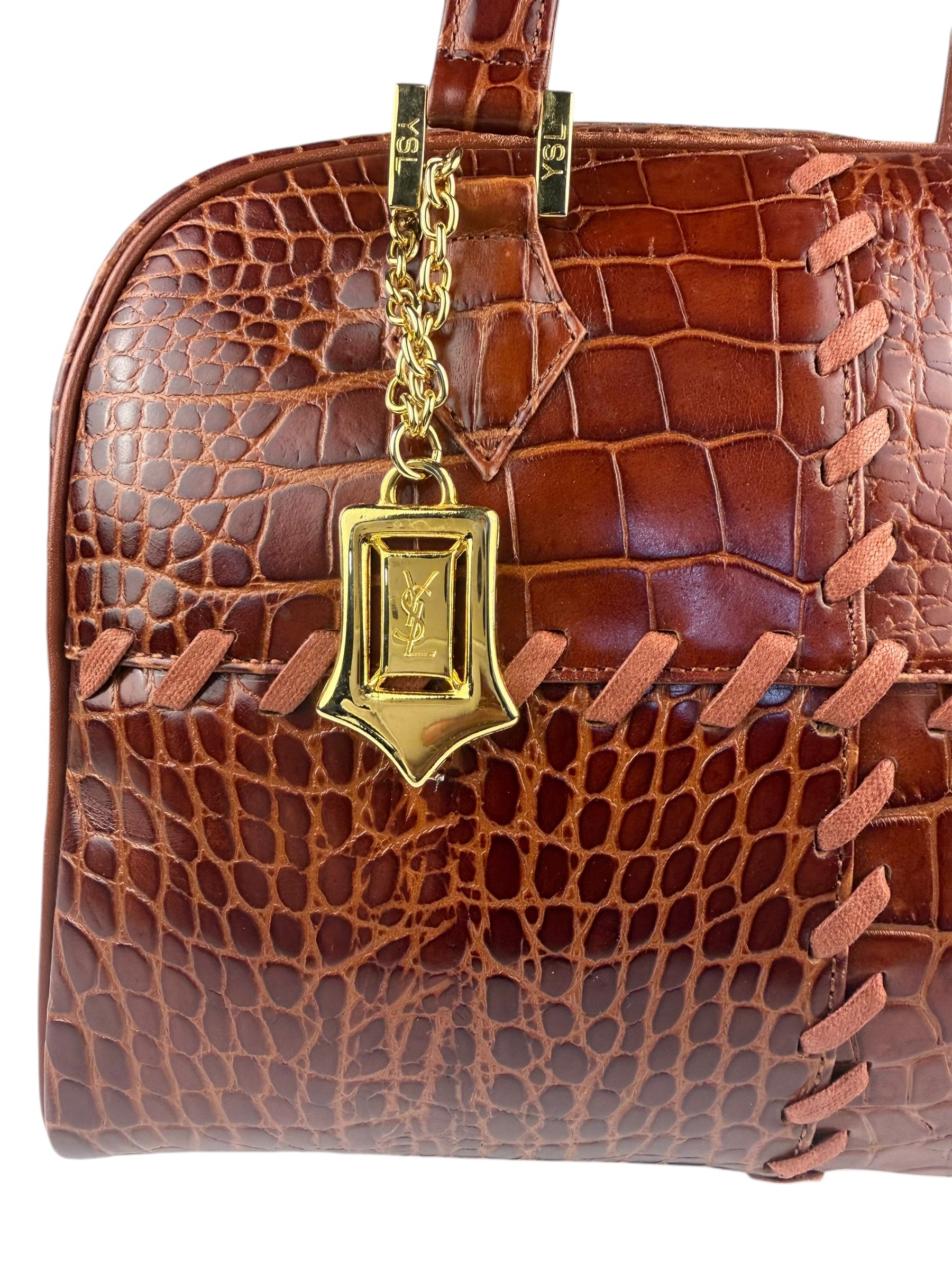 Yves Saint Laurent Vintage Croc-Embossed Leather Handbag