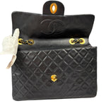 Chanel Black Quilted Leather Jumbo Flap Bag 1995