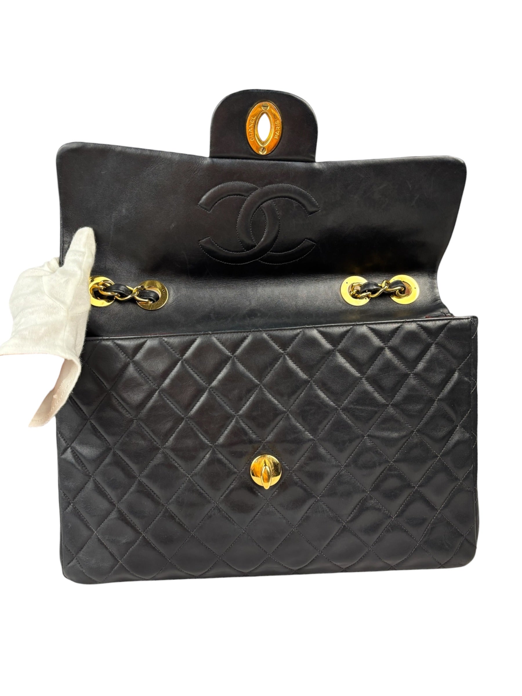 Chanel Black Quilted Leather Jumbo Flap Bag 1995