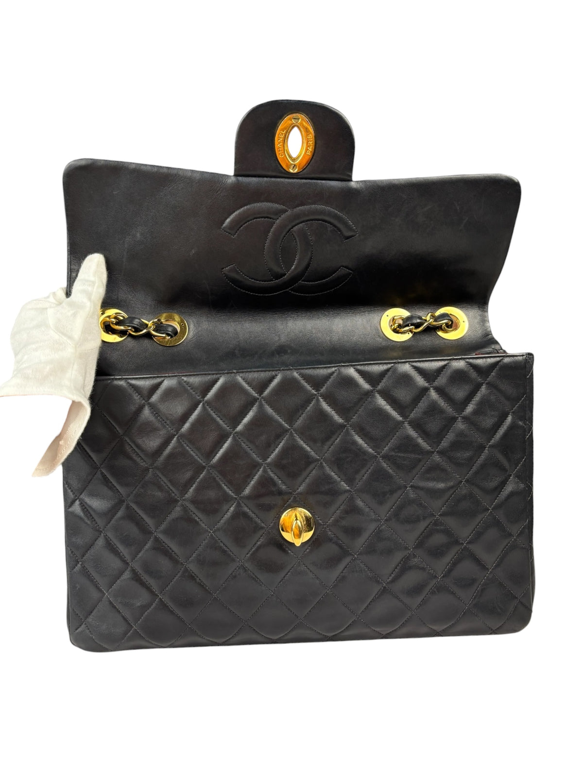 Chanel Black Quilted Leather Jumbo Flap Bag 1995