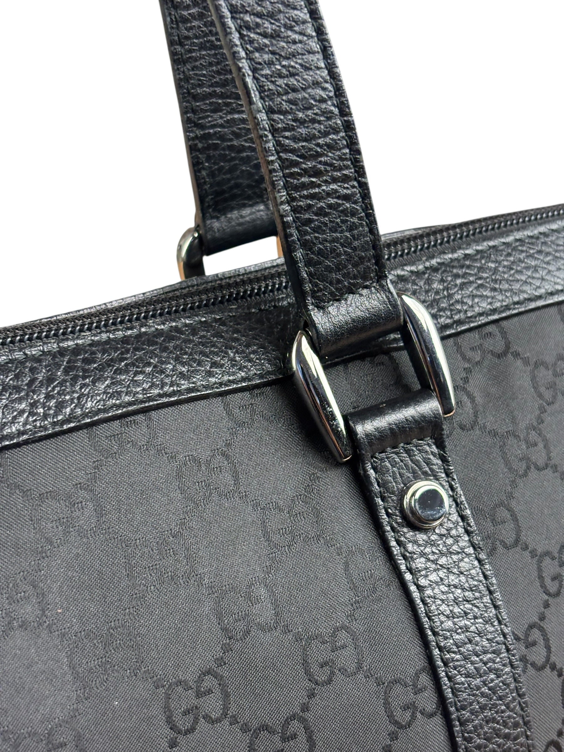 Gucci Black Leather Trim GG Canvas Abbey Zip Tote Bag