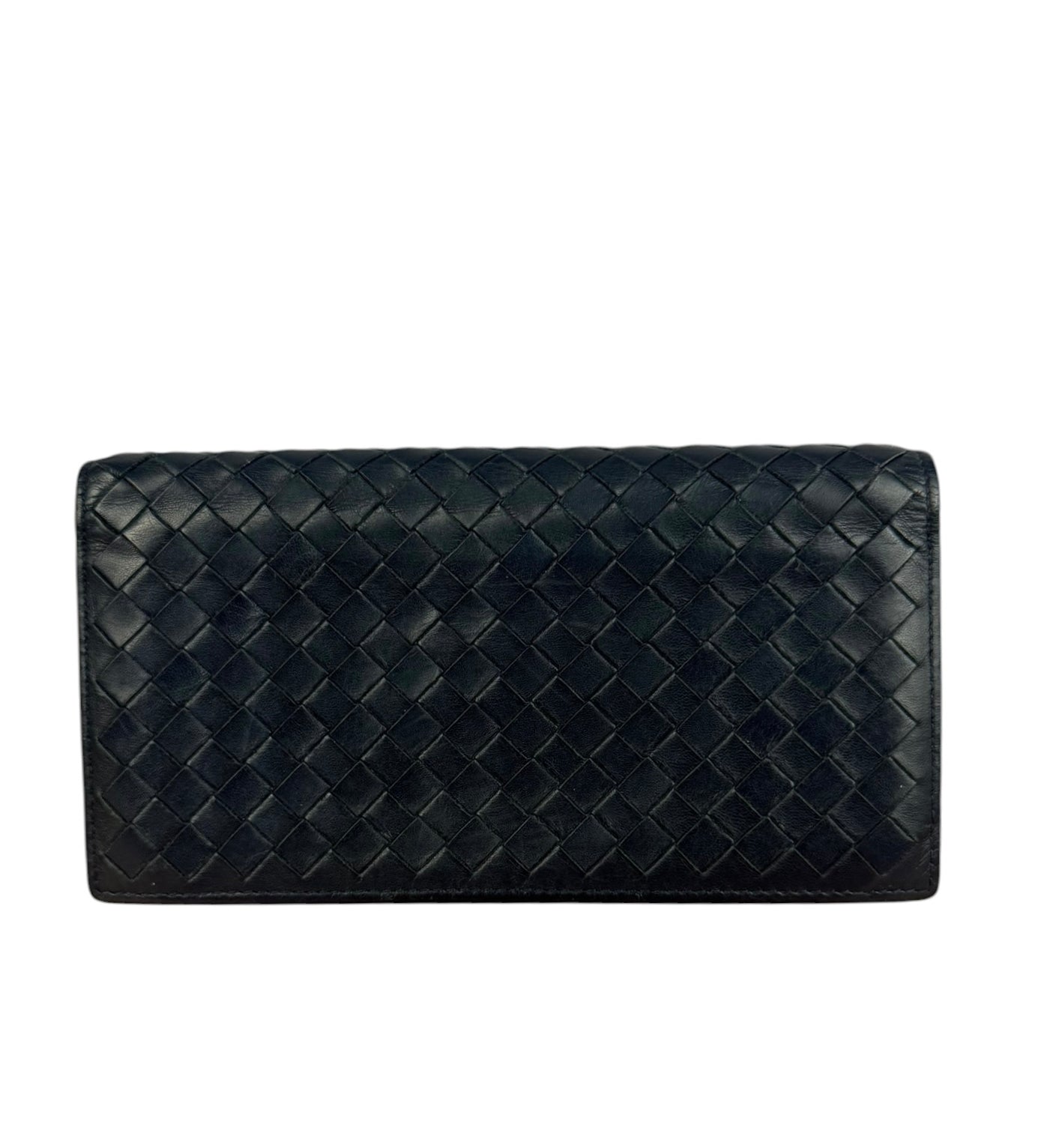 Bottega Veneta Navy Blue Intrecciato Long Wallet