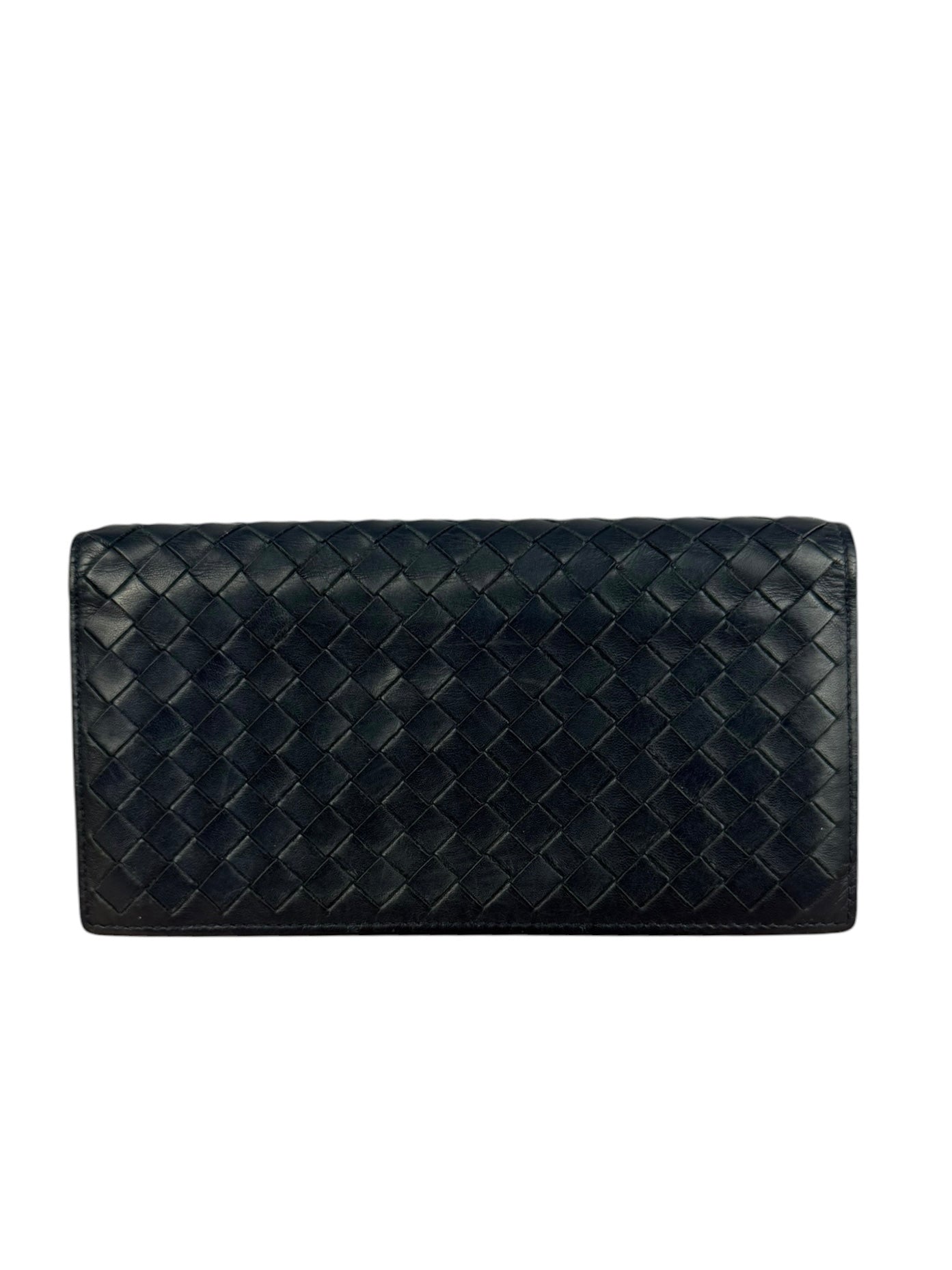Bottega Veneta Navy Blue Intrecciato Long Wallet