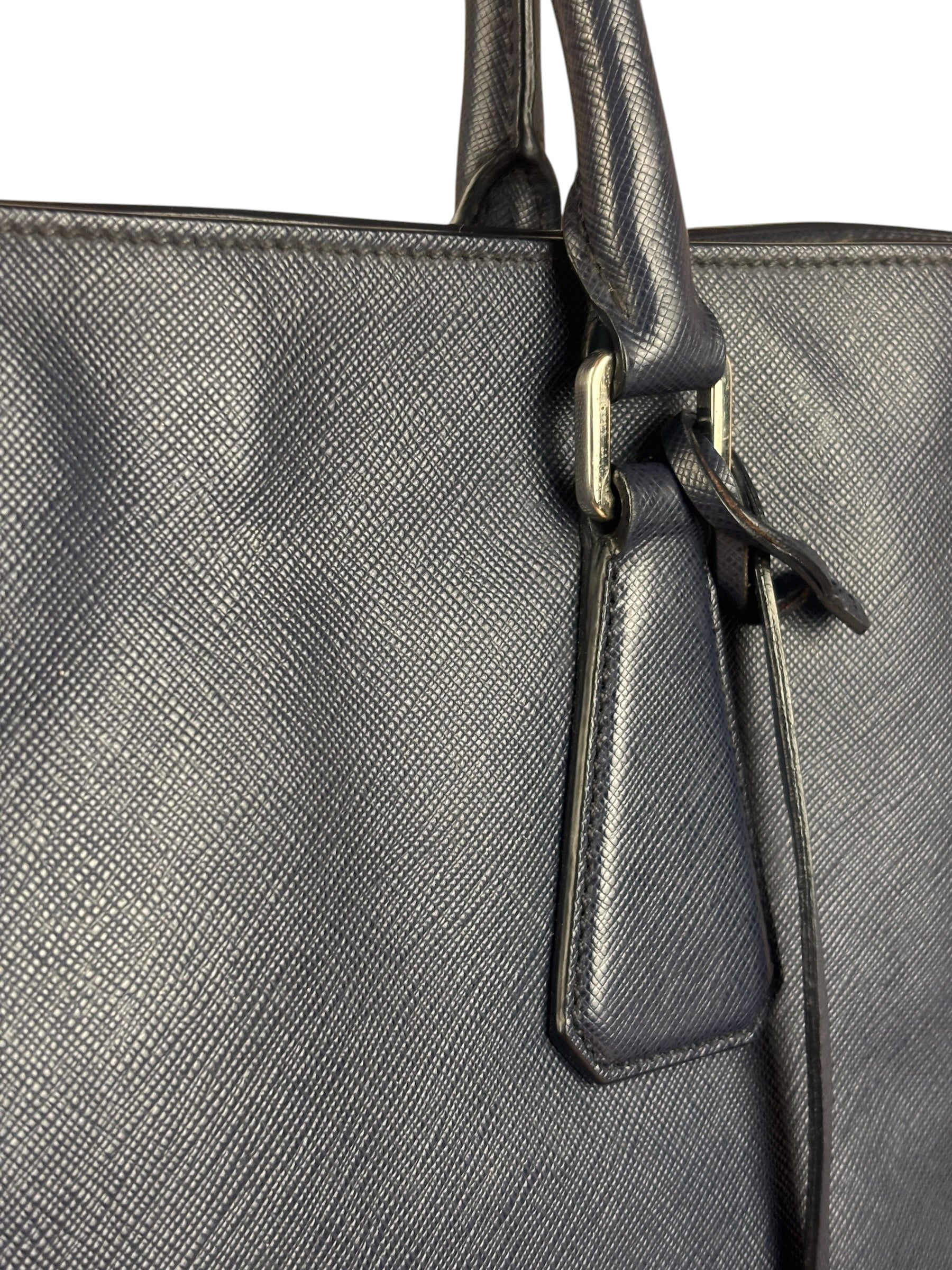 Prada Navy Blue Saffiano Leather Vertical Tote Bag