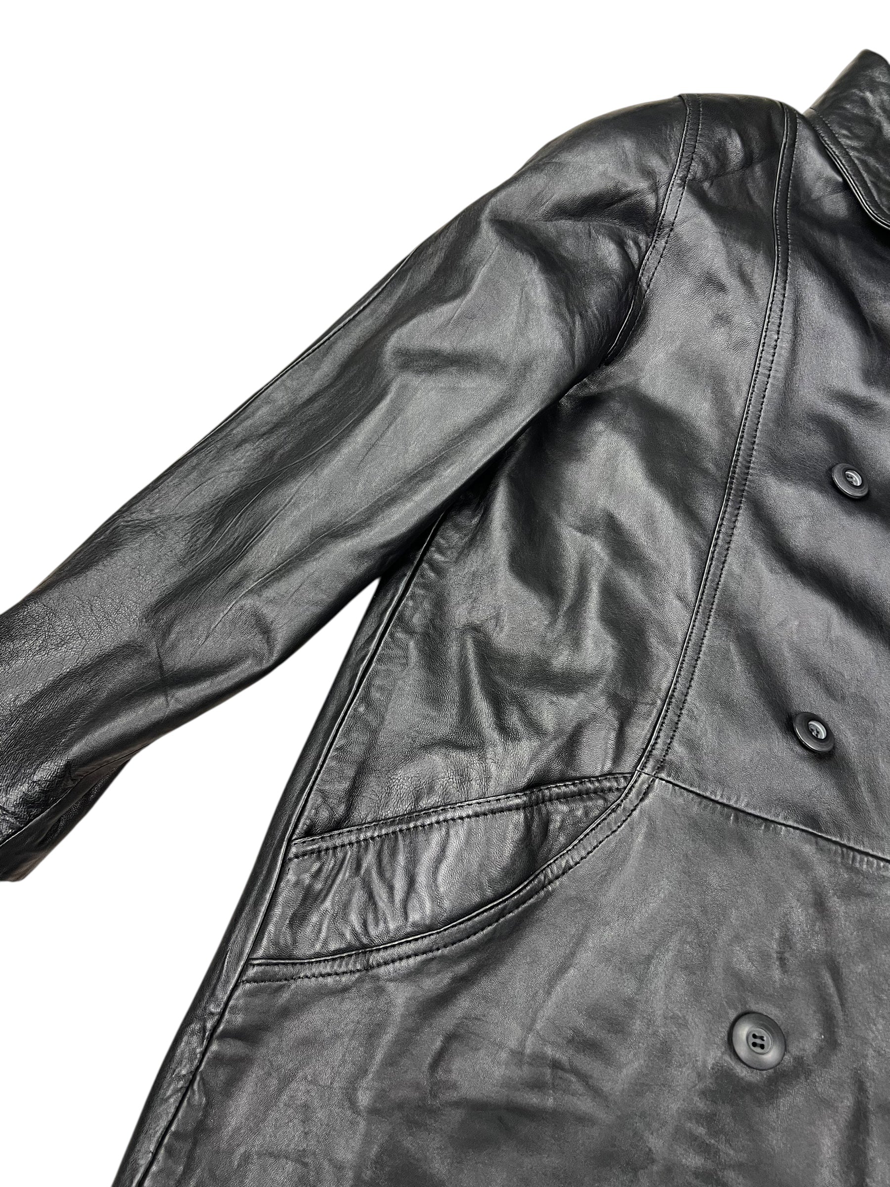 Vintage Black Vegan Leather Long Coat