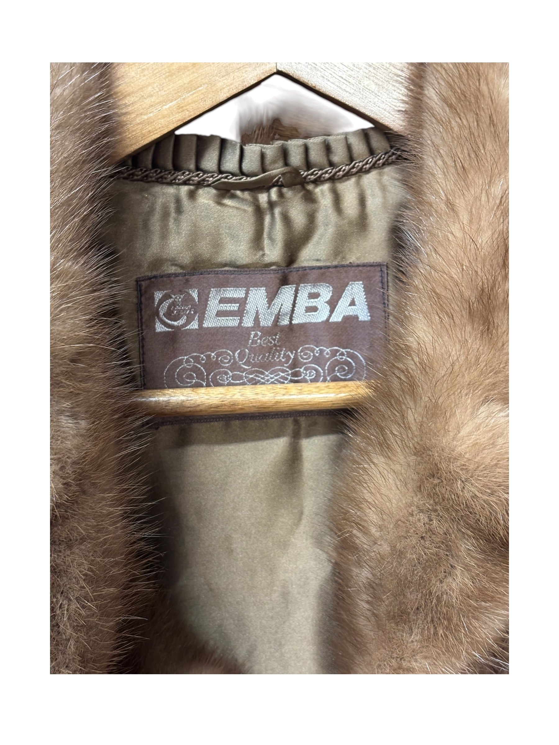 Emba Vintage Brown Leather Trim Mink Fur Coat