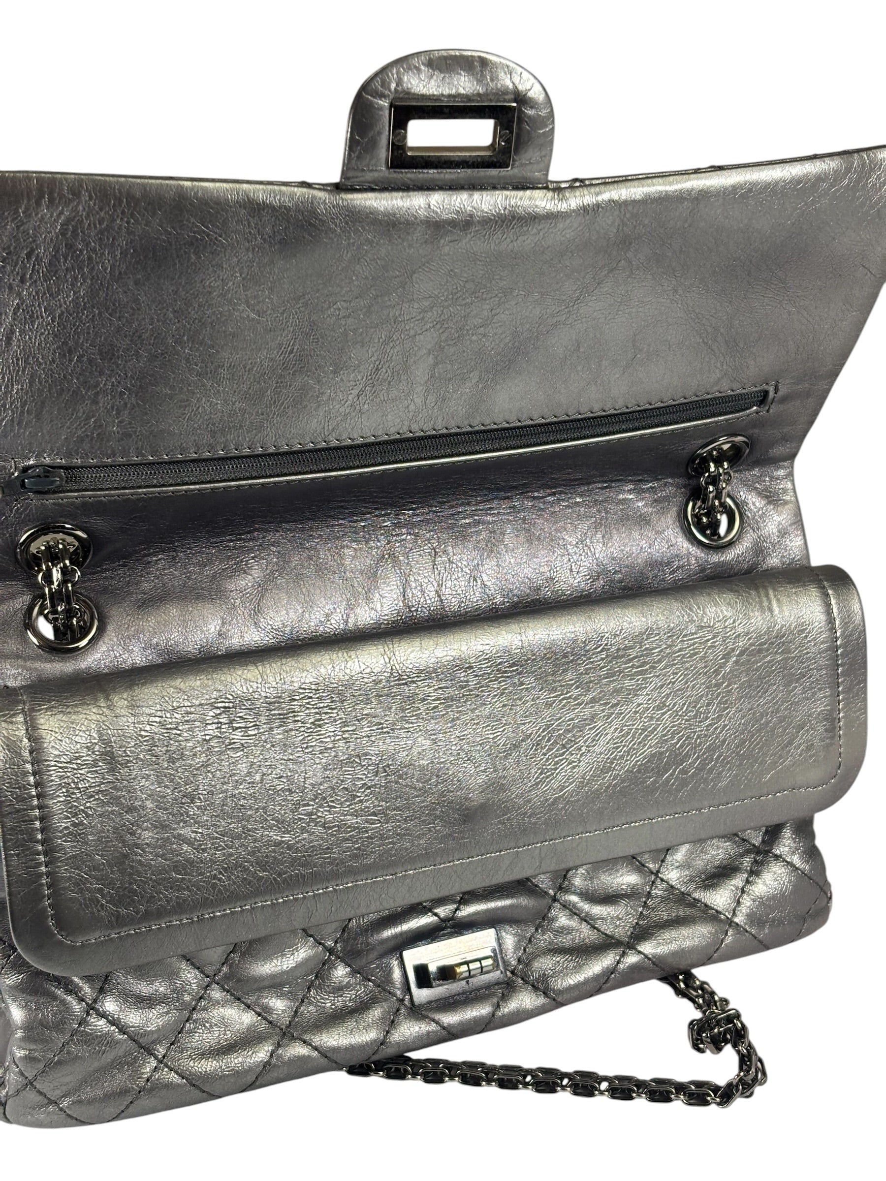 Chanel Metallic Silver Quilted Leather 2.55 Reissue Double Flap Bag 2008