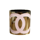 Chanel Pink/Gold Resin CC Wide Cuff