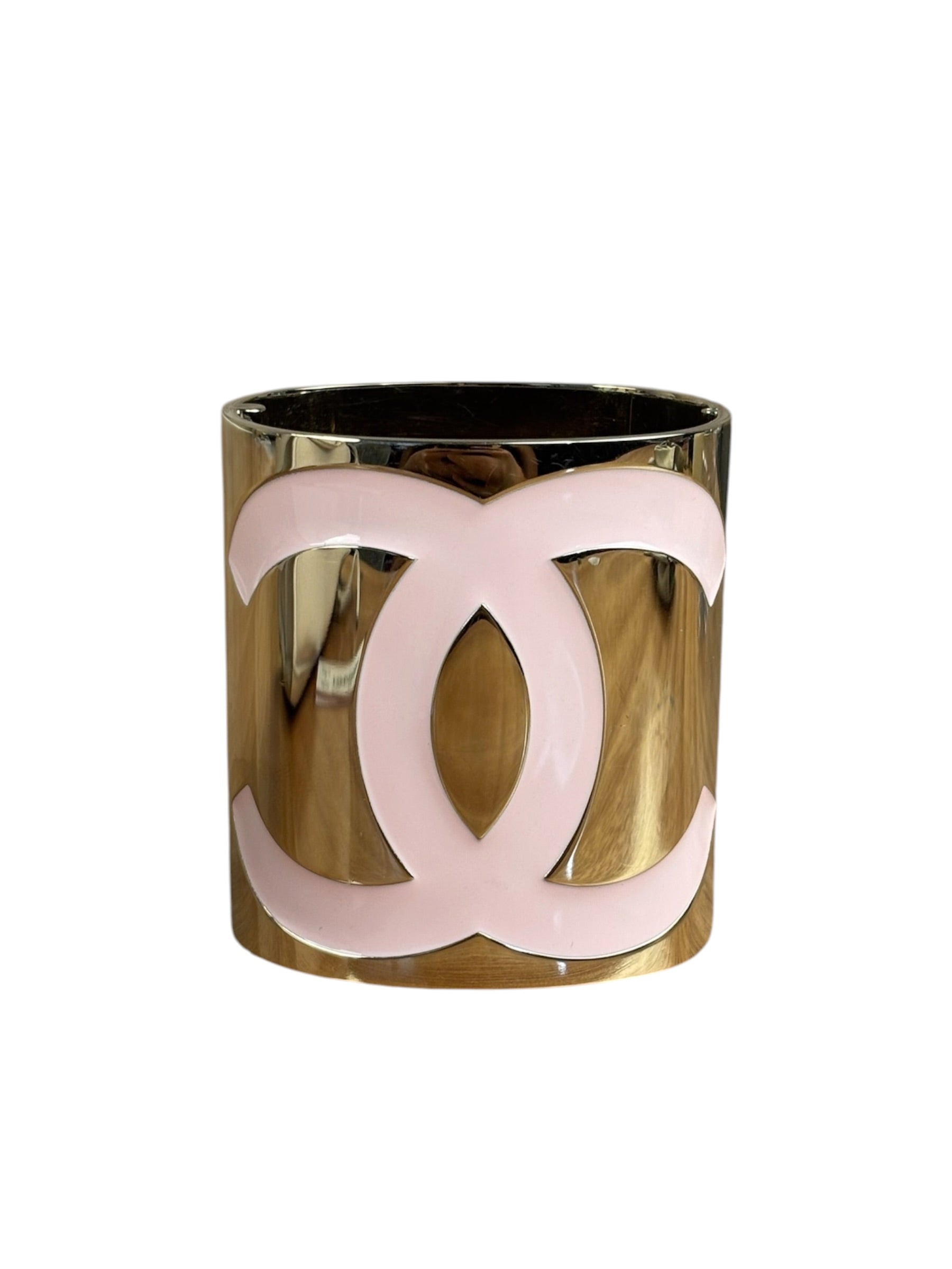 Chanel Pink/Gold Resin CC Wide Cuff
