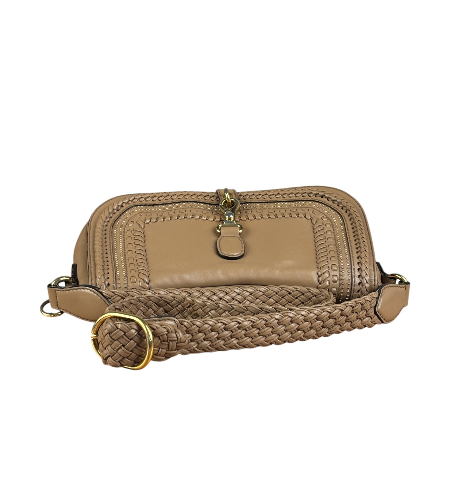 Gucci Vintage Tan Leather Medium Flap Shoulder Bag