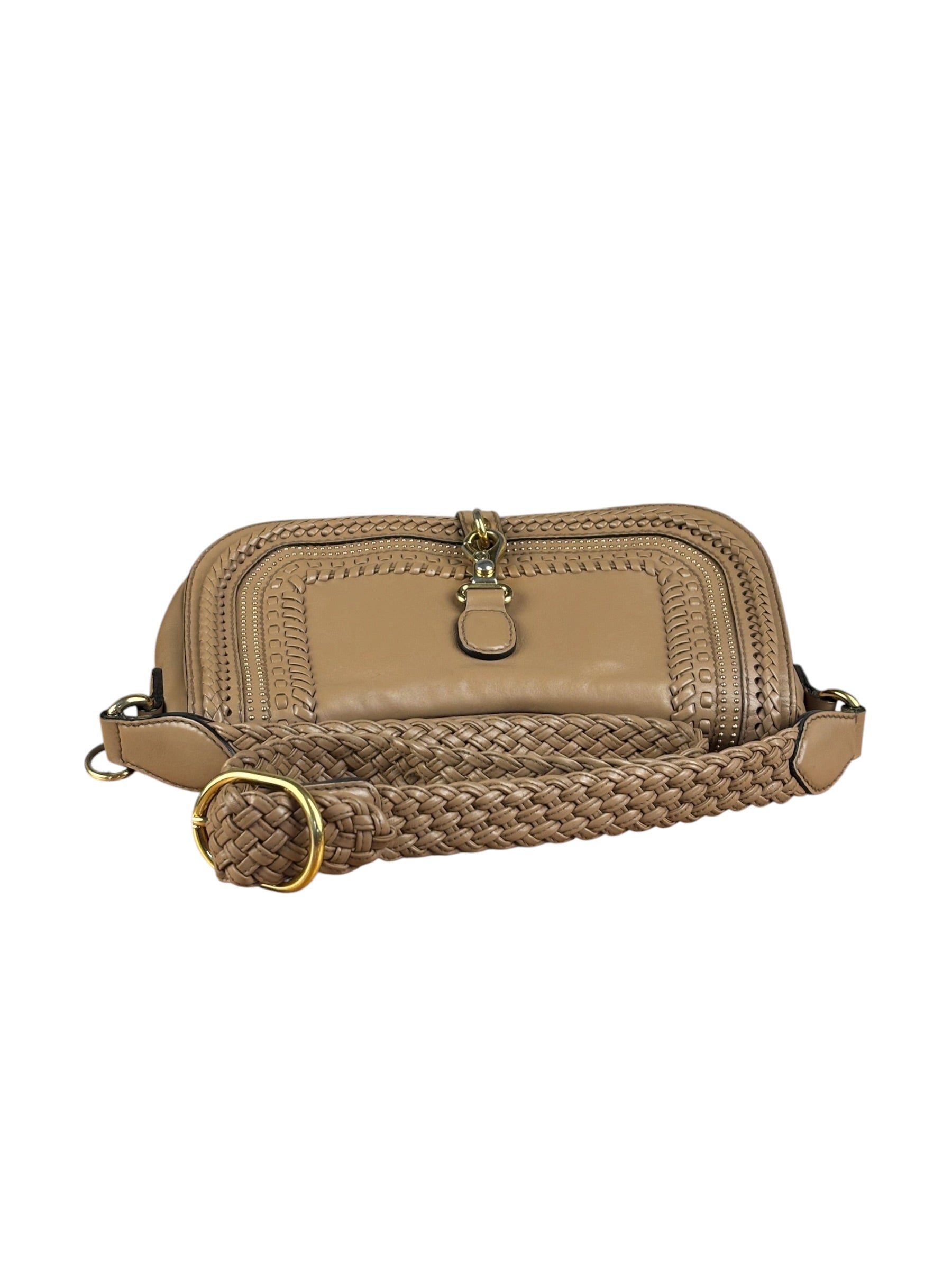 Gucci Vintage Tan Leather Medium Flap Shoulder Bag