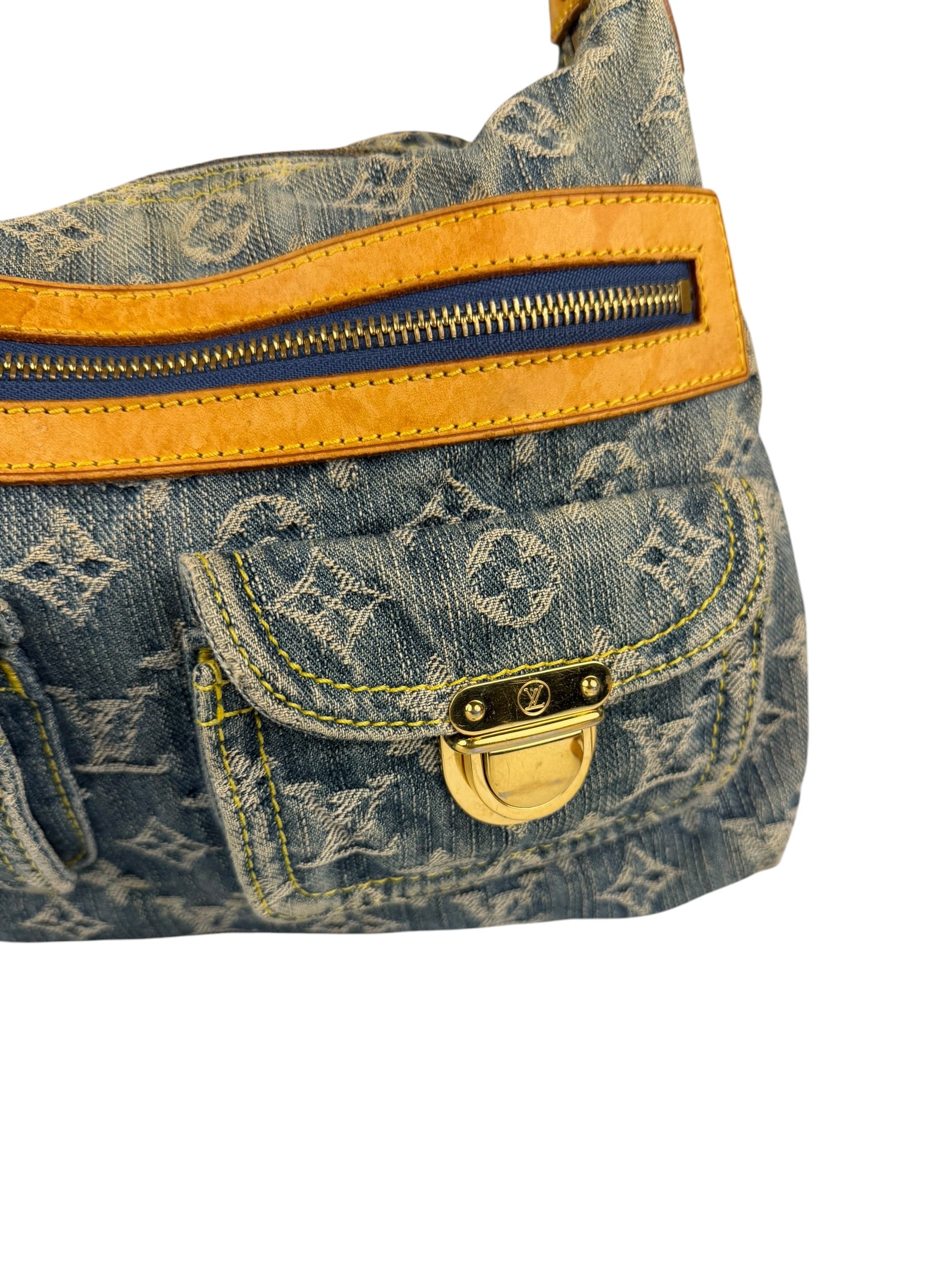 Louis Vuitton Vintage Denim Leather Trim Monogram Baggy Hobo Bag PM