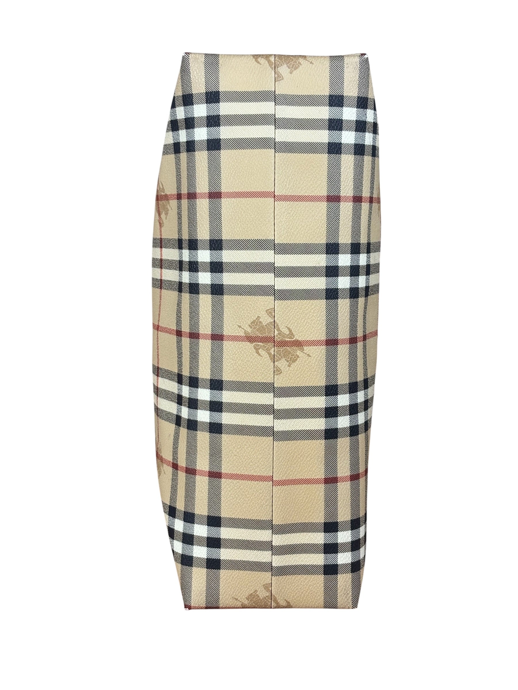 Burberry Vintage Brown Leather  Haymarket Canvas House Check Tote Bag