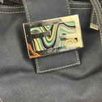 Fendi Vintage Navy Blue Leather Trim Mamma Baguette