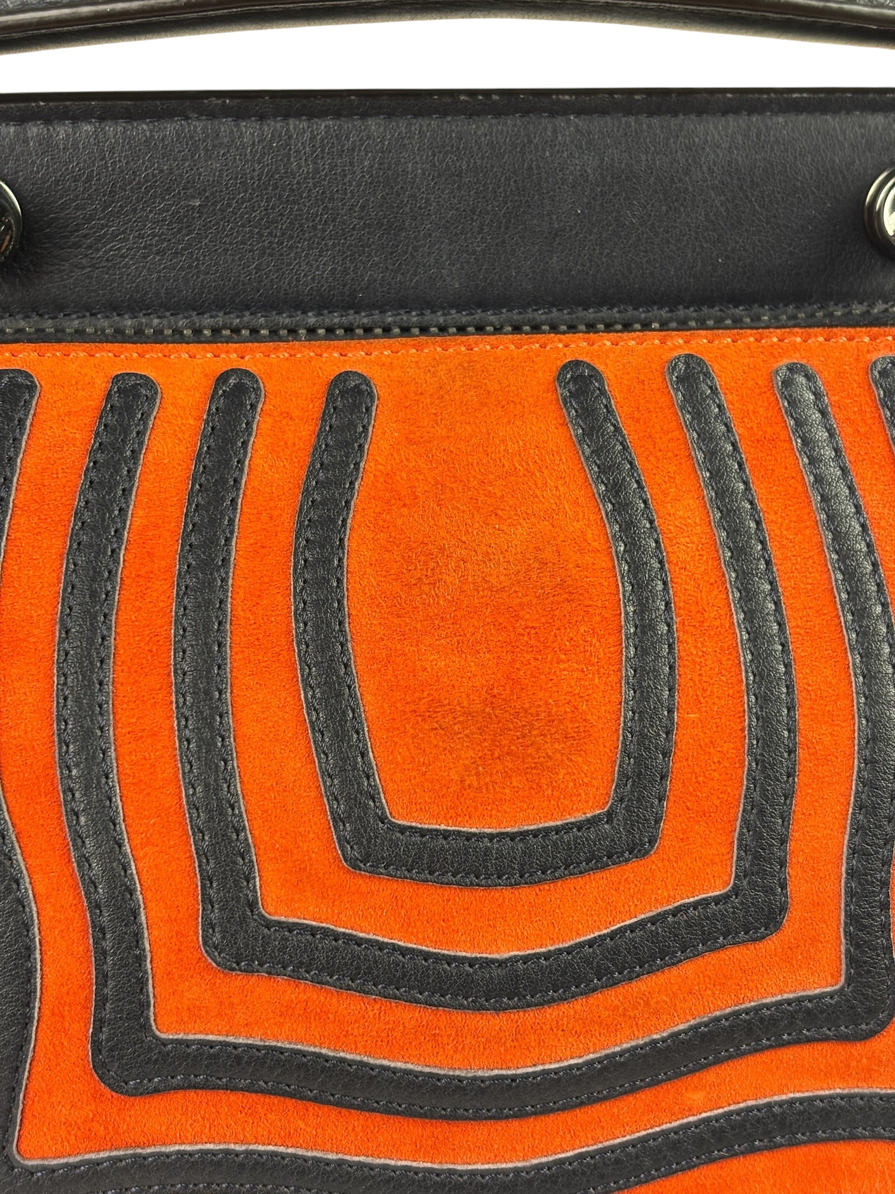Fendi Navy/Red Leather Trim/Suede Dotcom Striped Two-Way Bag