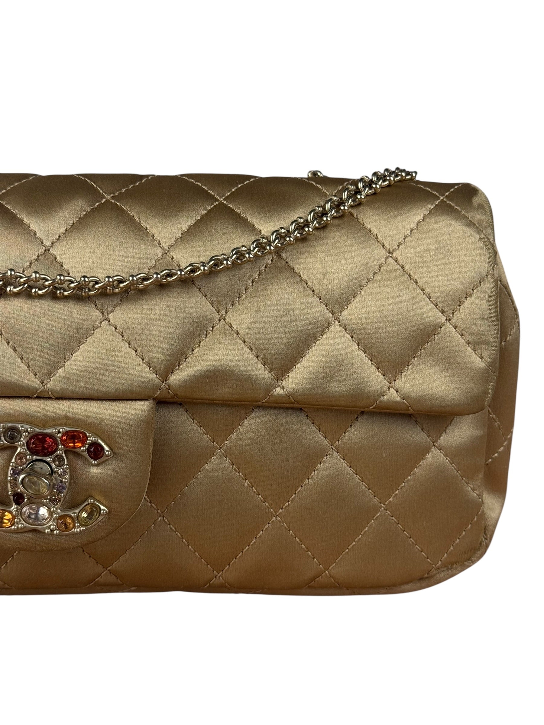 Chanel CC Limited Edition Gold Satin Quilted Flap Bag 2008