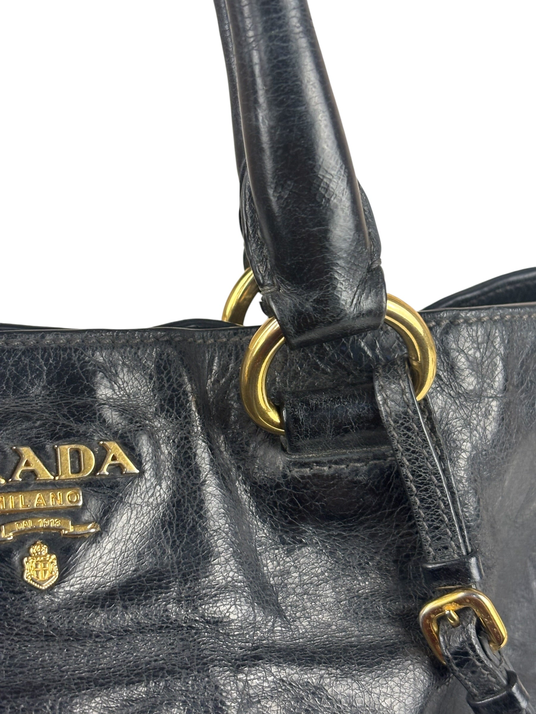 Prada Vintage Black Shine Leather Vitello Daino Tote