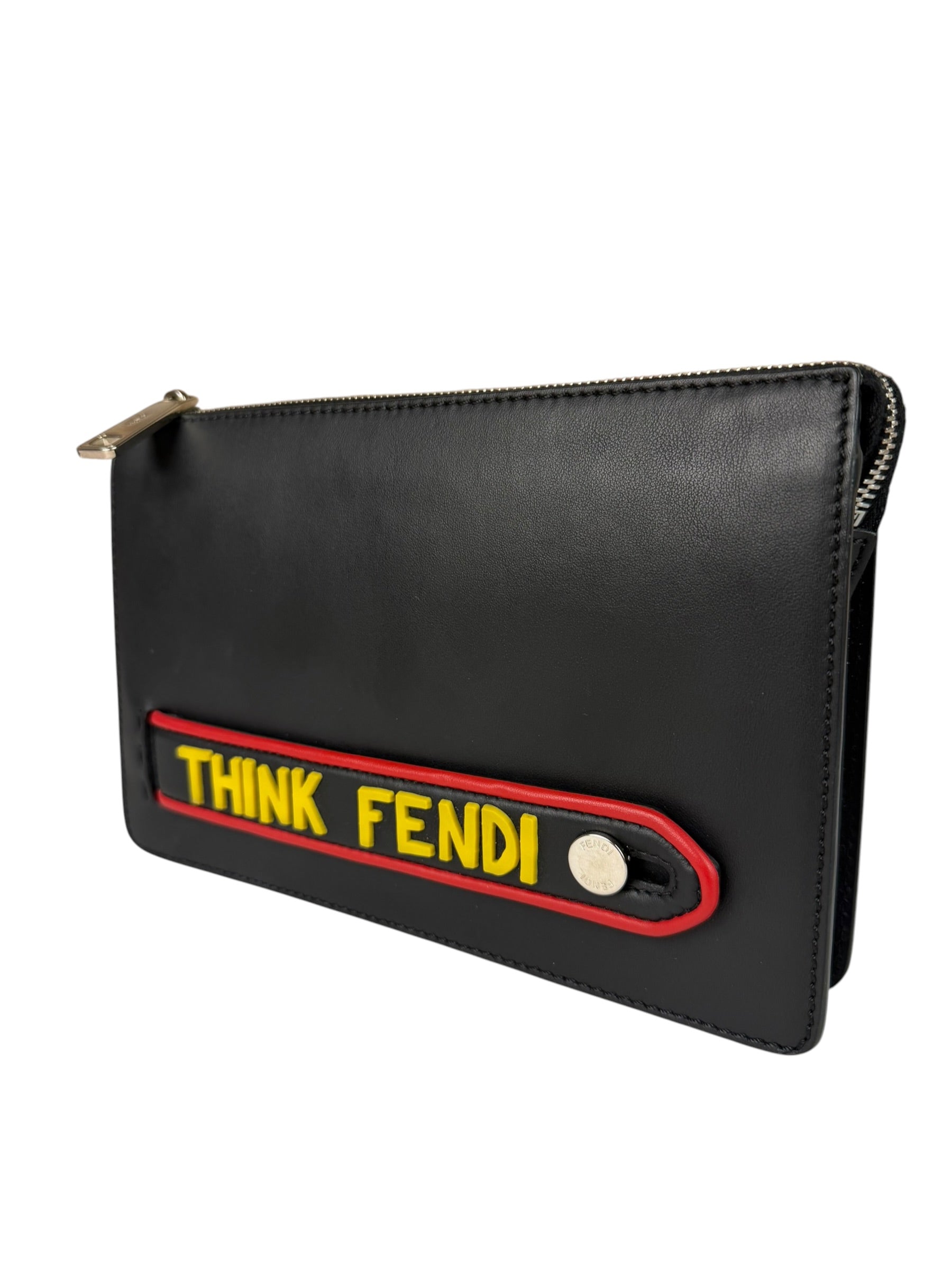 Fendi Black Leather Think Fendi Clutch
