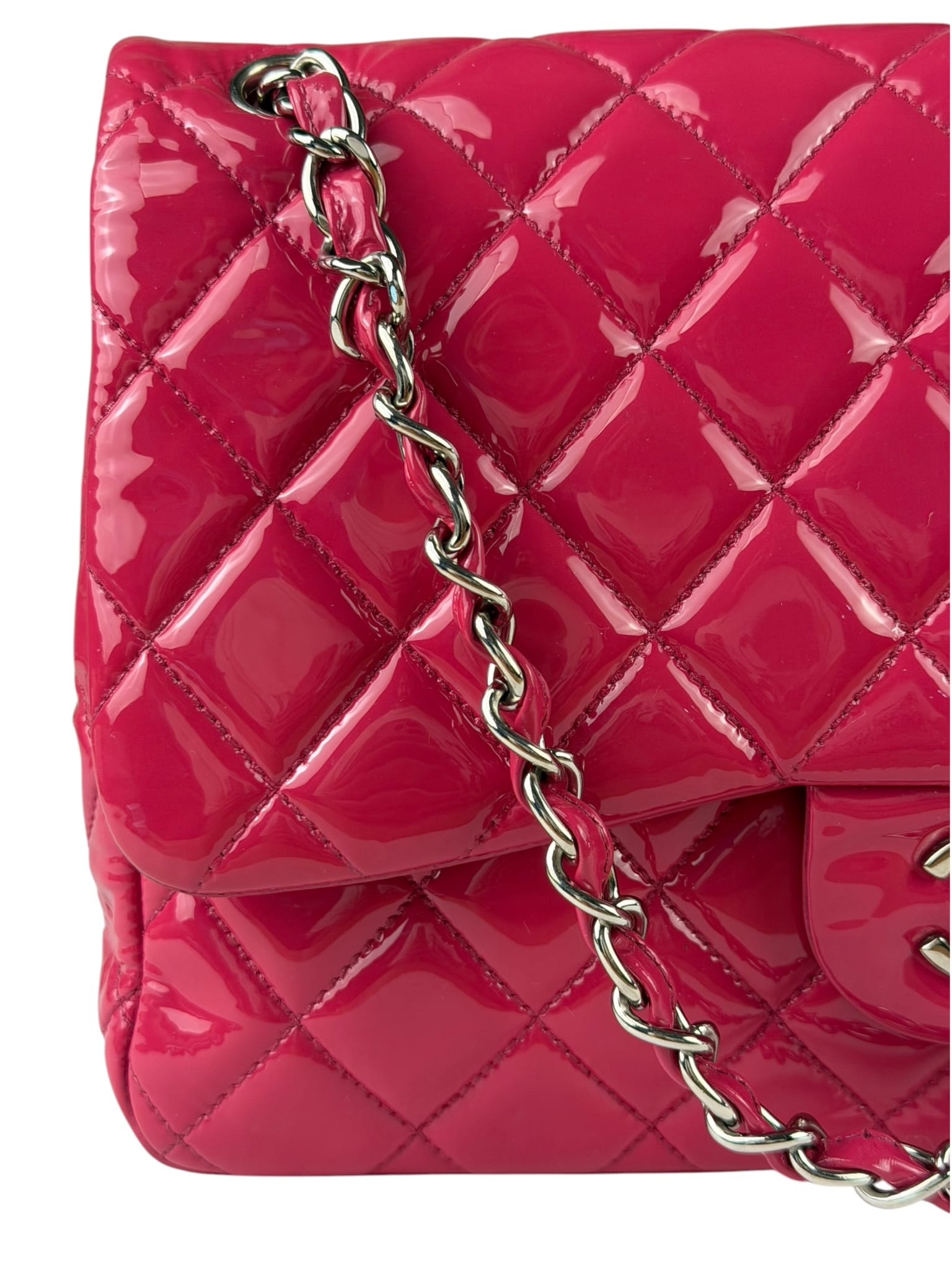 Chanel Hot Pink Large Patent Leather Double Flap Shoulder Bag 2014
