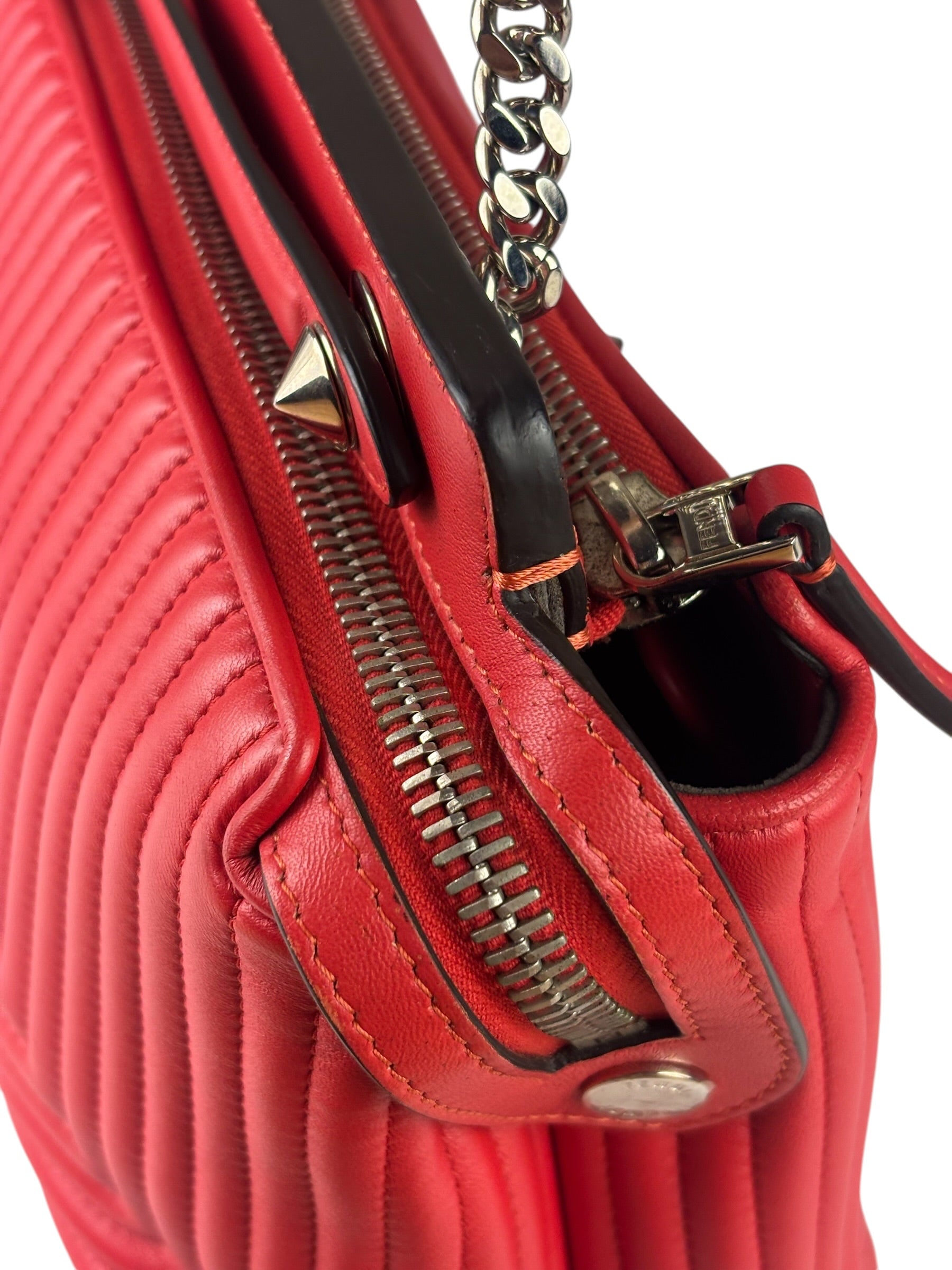 Fendi Vintage Red Calfskin Potcom Click Small Shoulder Bag