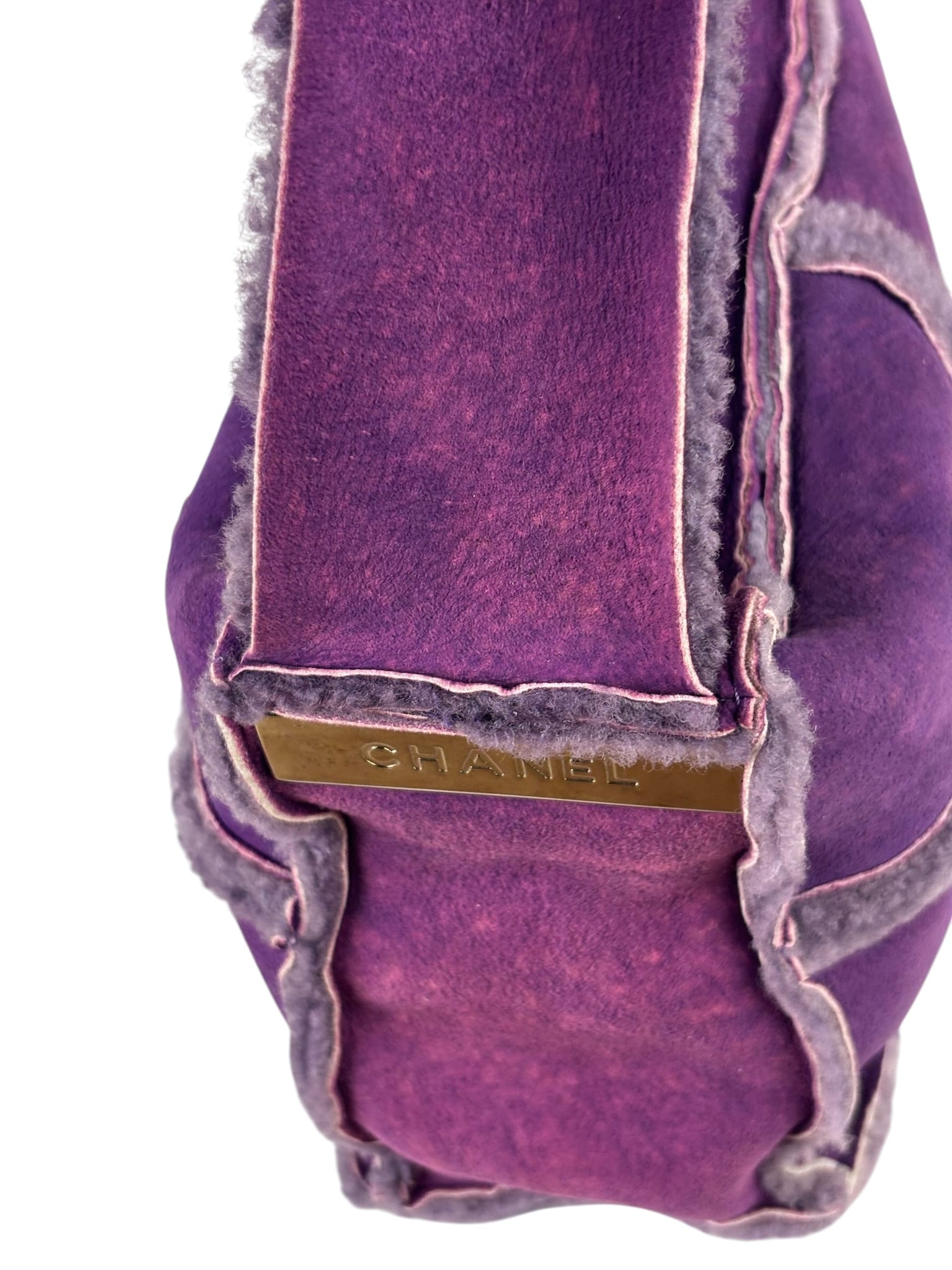Chanel Vintage Purple Shearling/Suede Patchwork Shoulder Bag 2000