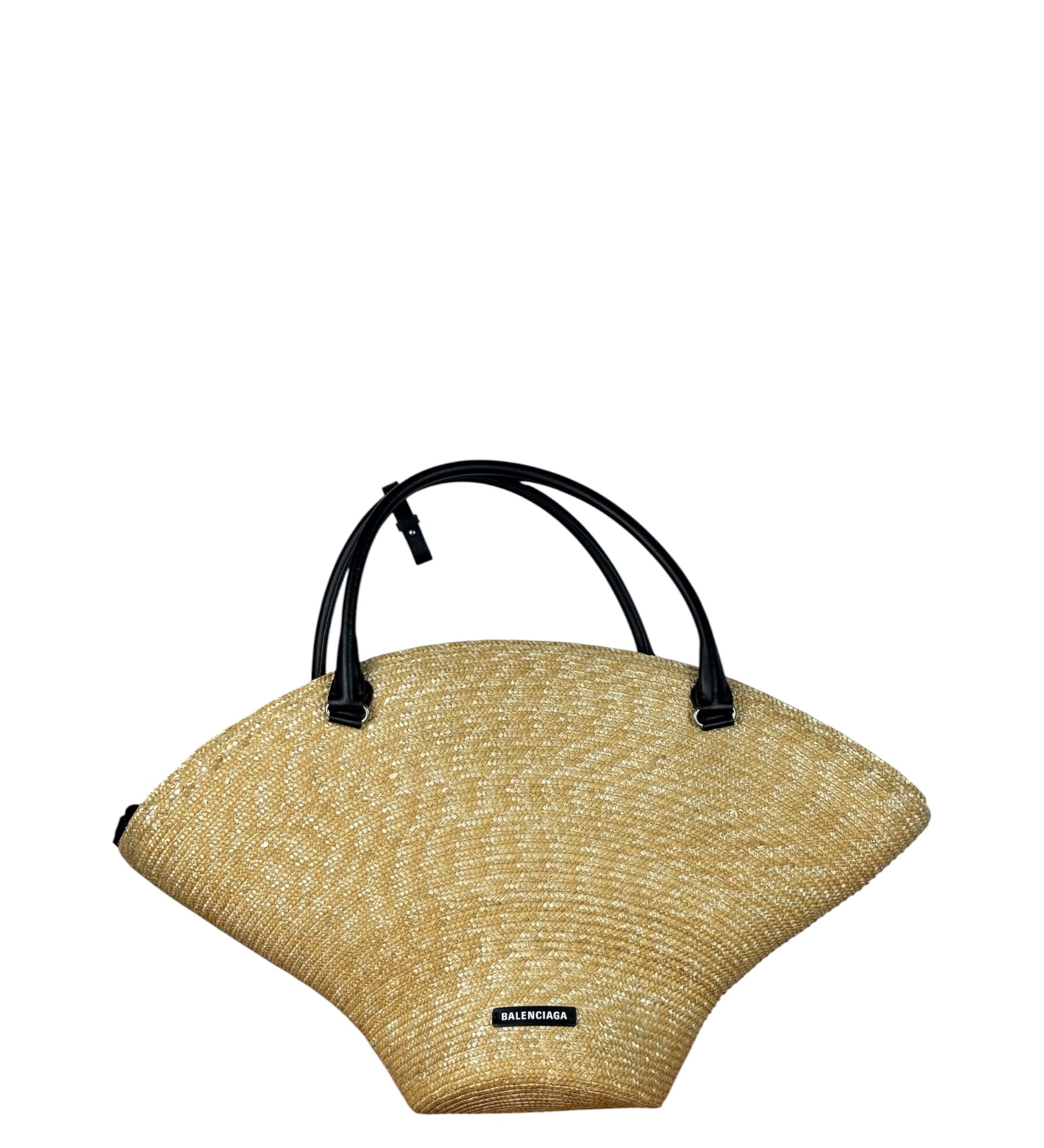 Balenciaga Raffia Woven/Leather Trim Beach Tote