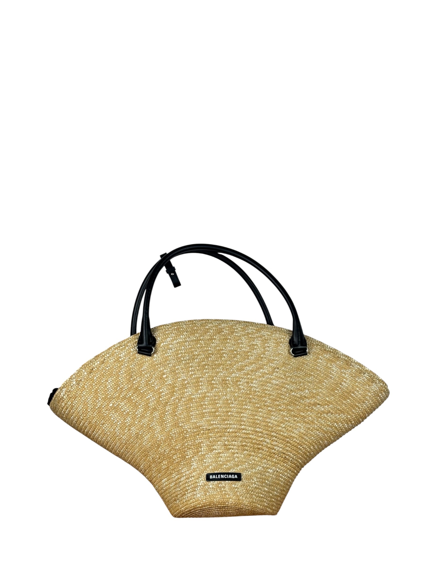 Balenciaga Raffia Woven/Leather Trim Beach Tote