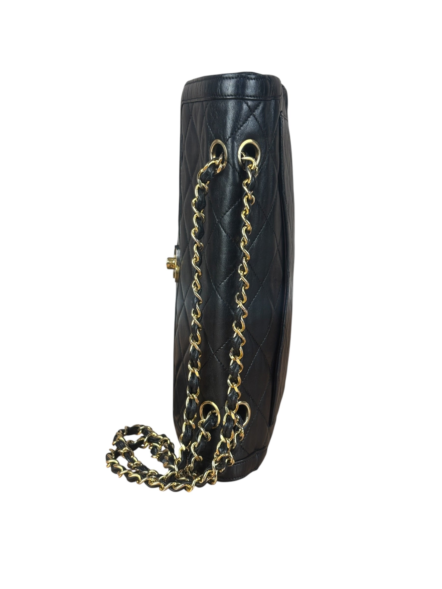 Chanel Black Quilted Two-Toned CC Double Flap Bag 90s