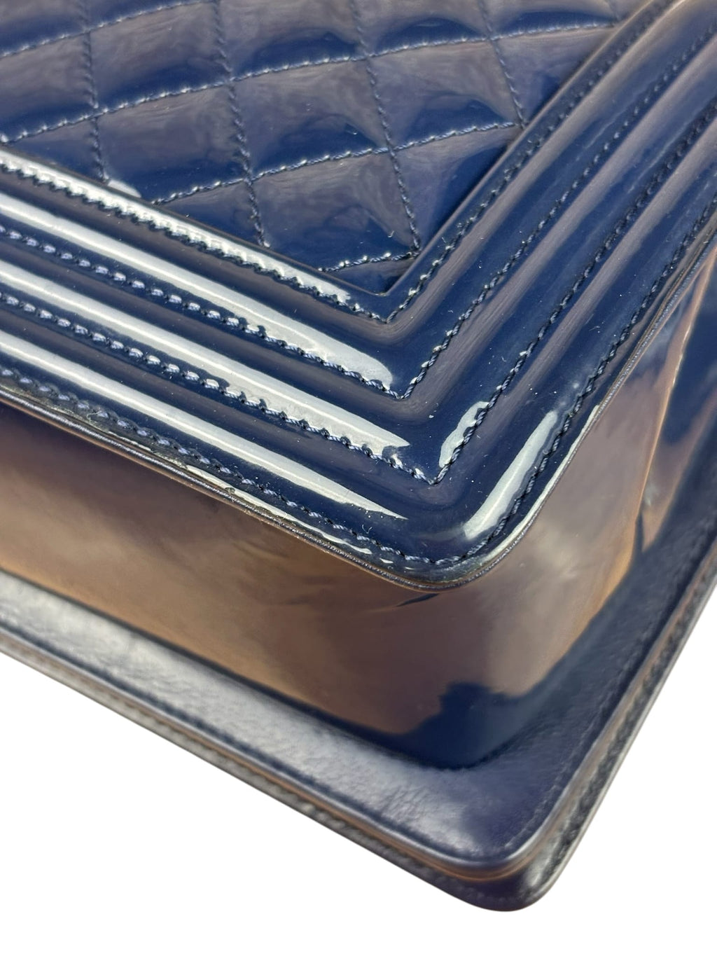 Chanel Navy Patent Quilted Leather Boy Flap Bag 2016