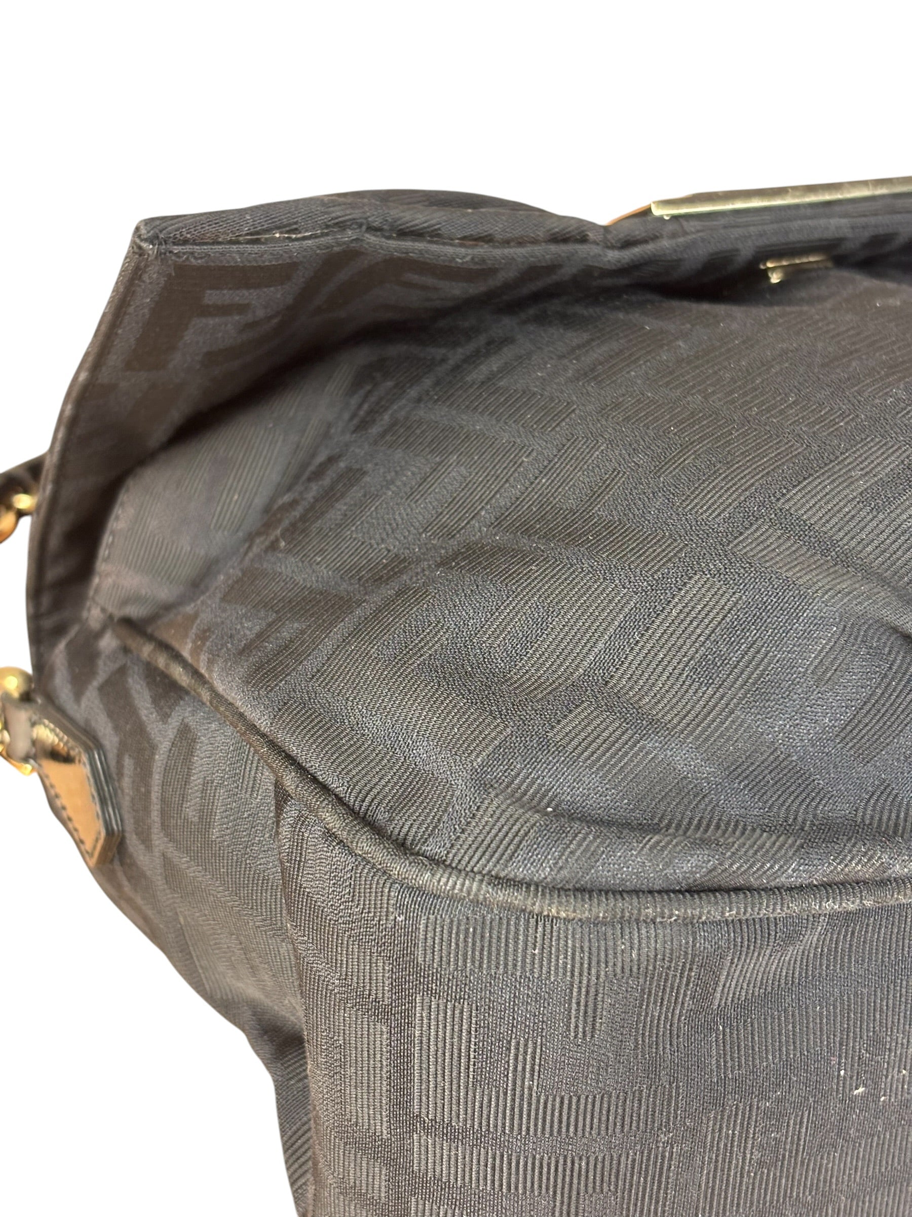 Fendi Black Zucca Canvas Monogram Mia Flap Shoulder Bag