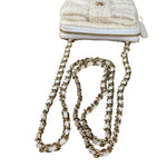 Chanel White Tweed Quilted Bow Wallet On Chain