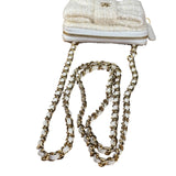 Chanel White Tweed Quilted Bow Wallet On Chain