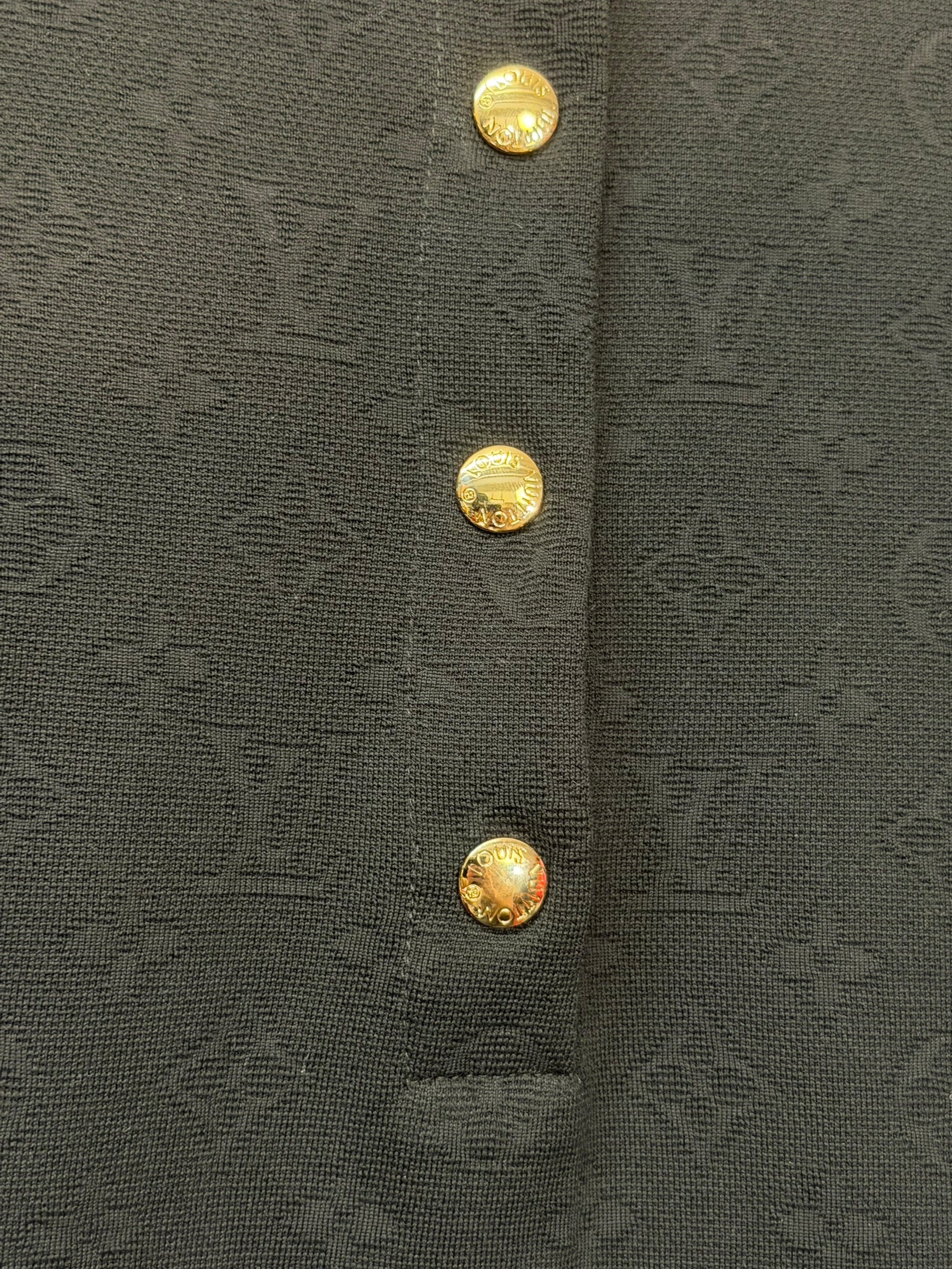 Louis Vuitton Black Monogram Boxy Collared Quarter-Button Top