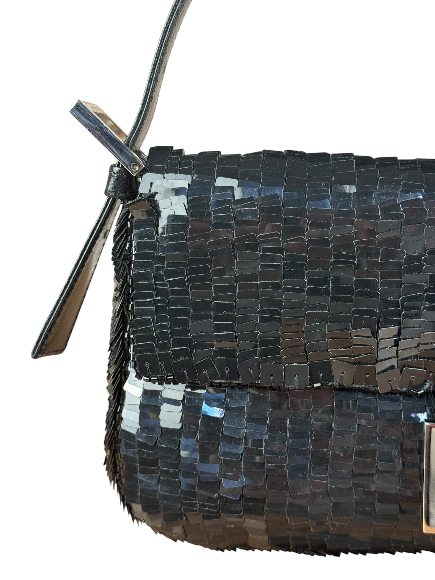 Fendi Vintage Black Sequin Baguette Shoulder Bag