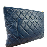 Chanel Blue Quilted Leather O-Case Zipped Pouch 2017
