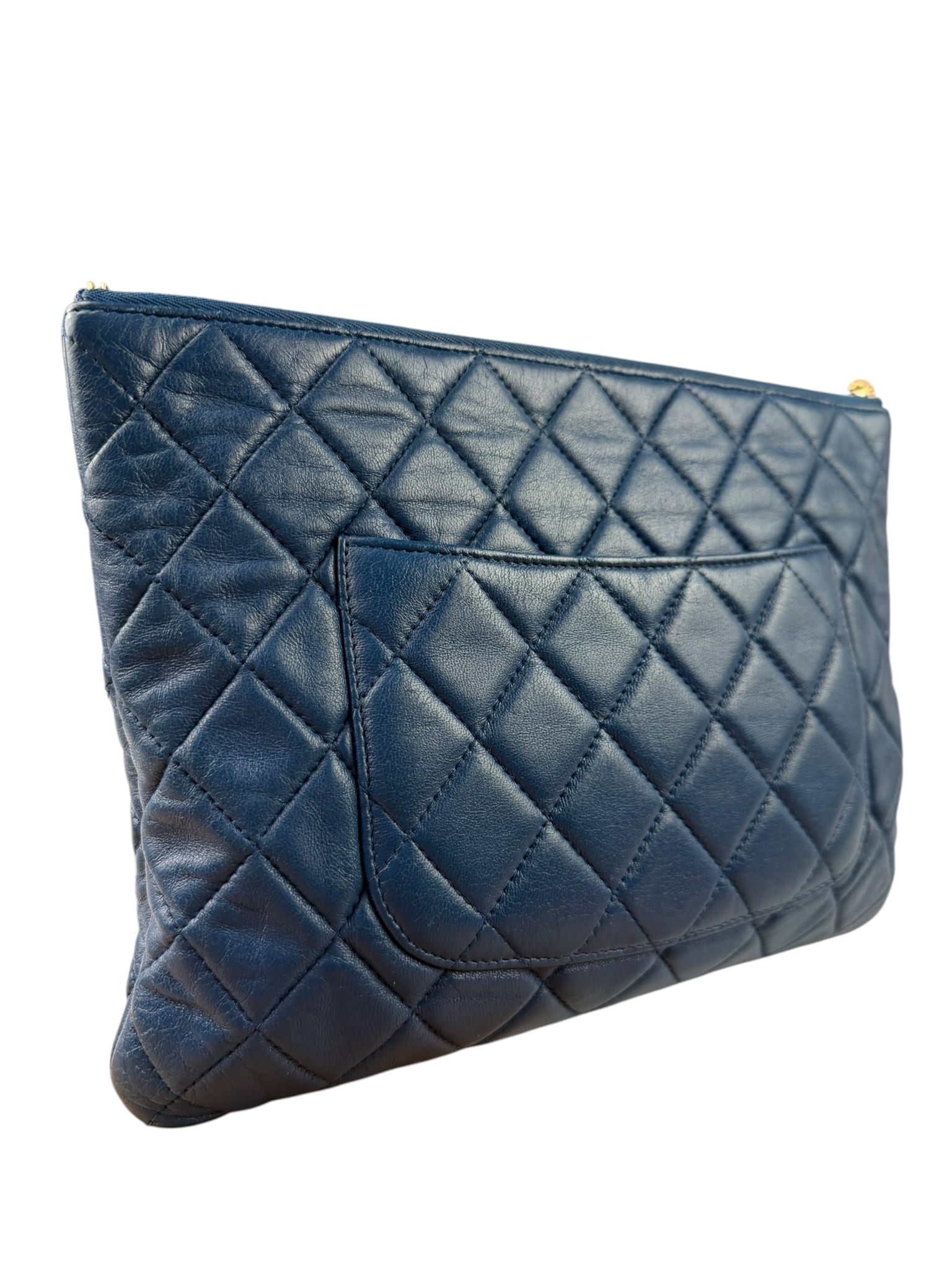 Chanel Blue Quilted Leather O-Case Zipped Pouch 2017