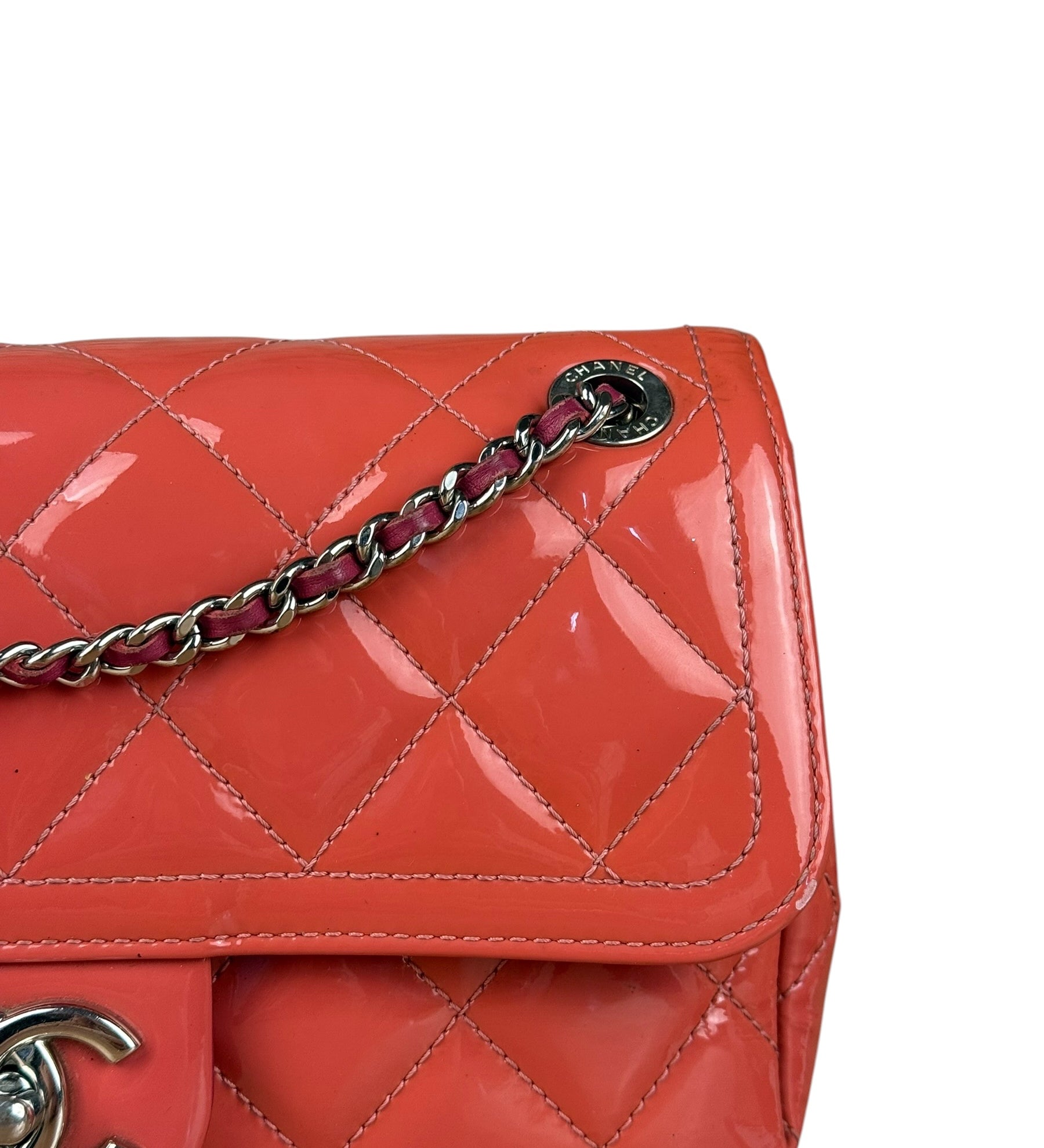 Chanel Pink Patent Quilted Small Coco Shine Flap Bag 2014