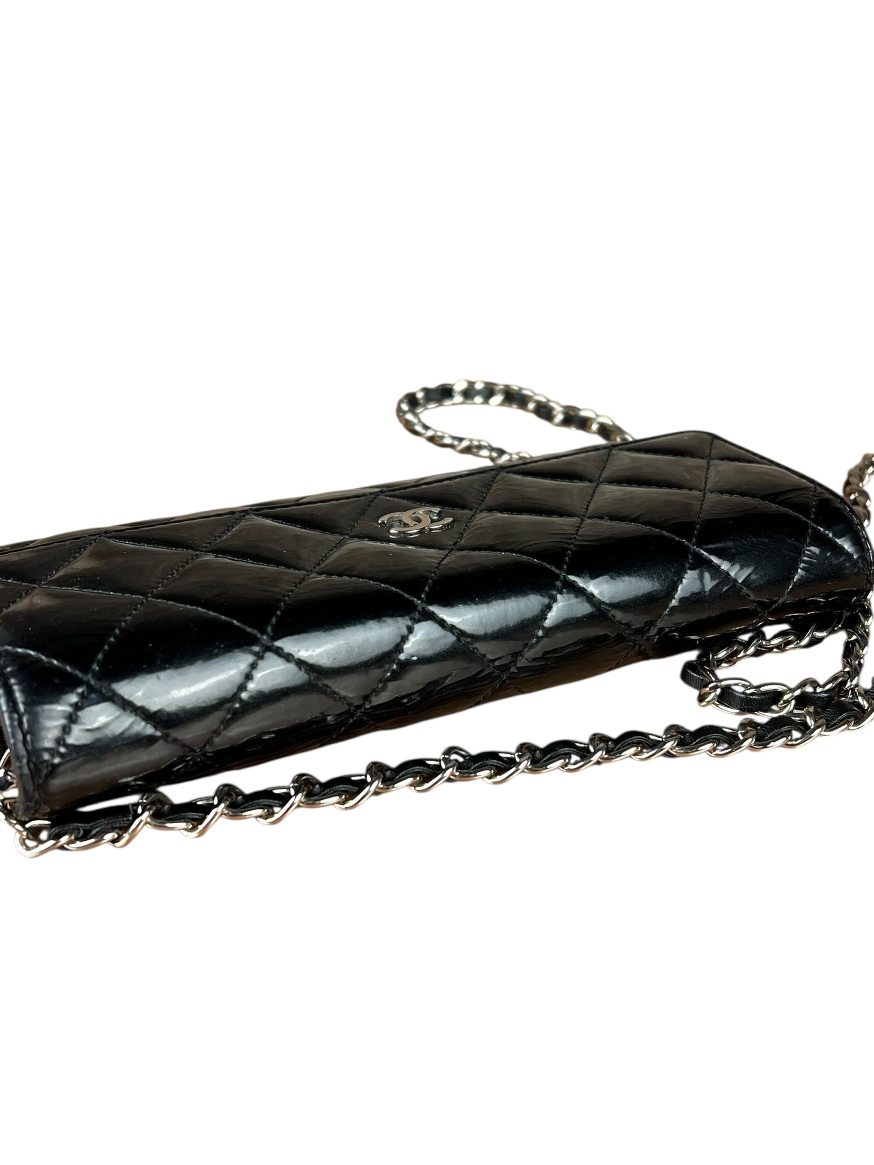 Chanel Black Patent Leather Wallet on Chain 2014