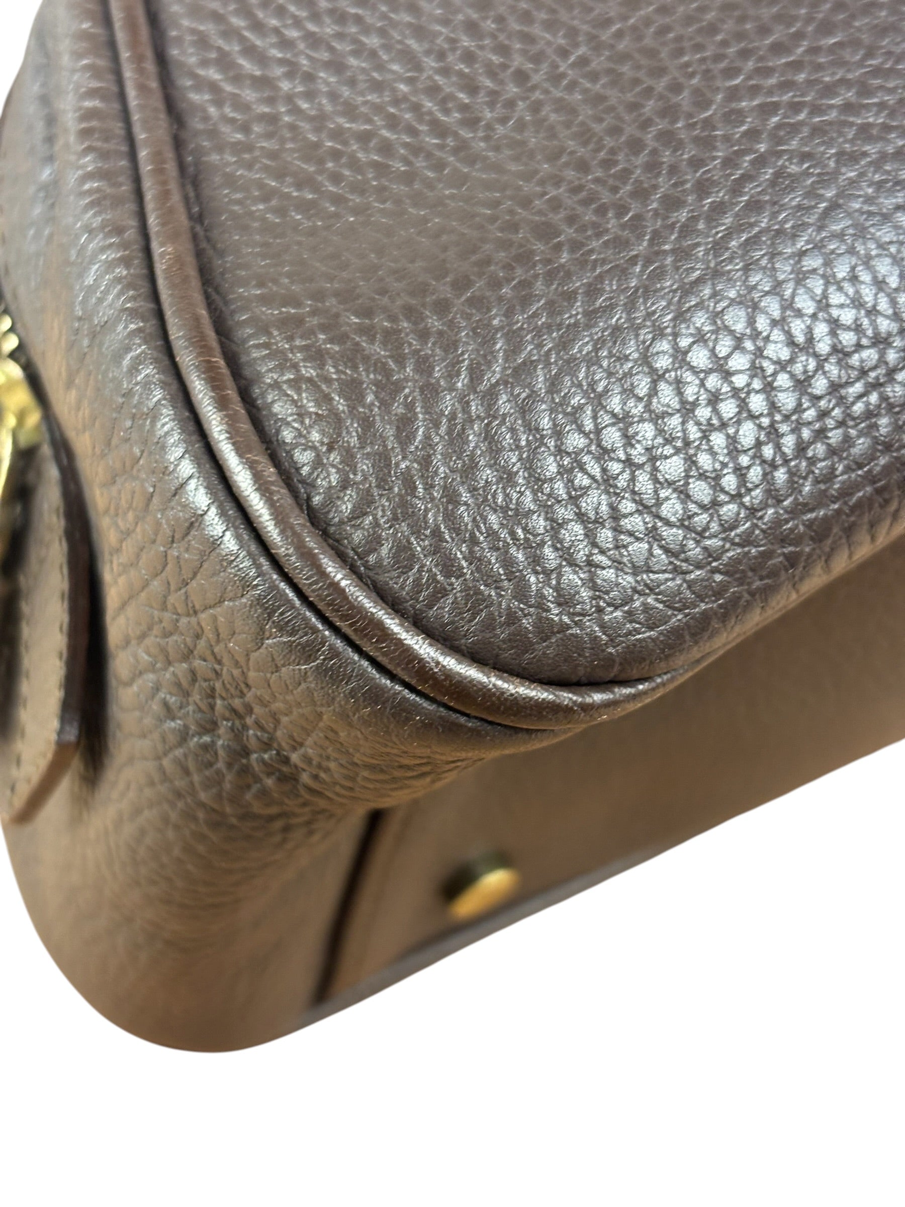 Burberry Vintage Brown Pebbled Leather Double Pocket Satchel Handbag