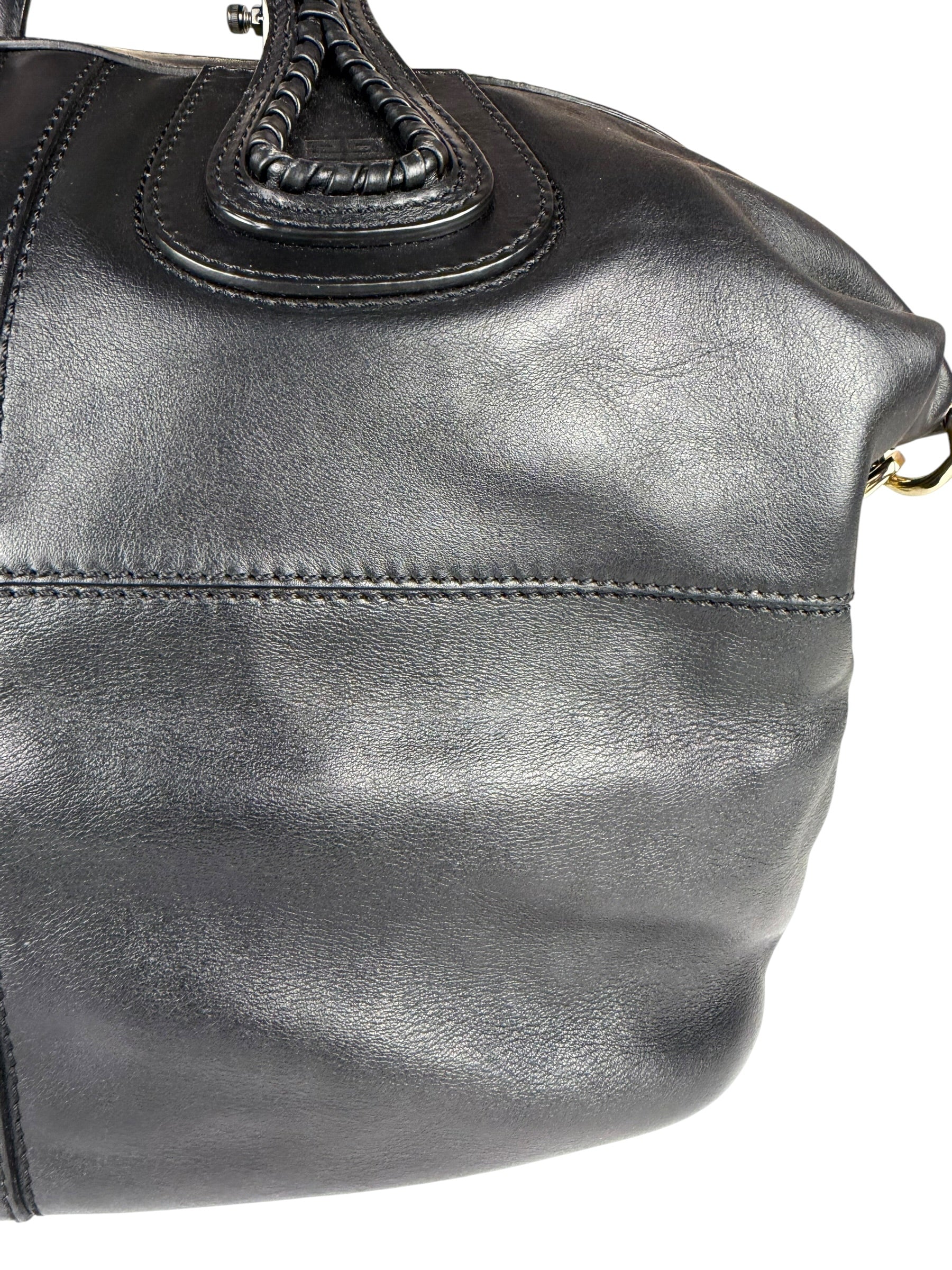 Givenchy Vintage Black Leather Nightinagale Braided Handles Hobo Bag